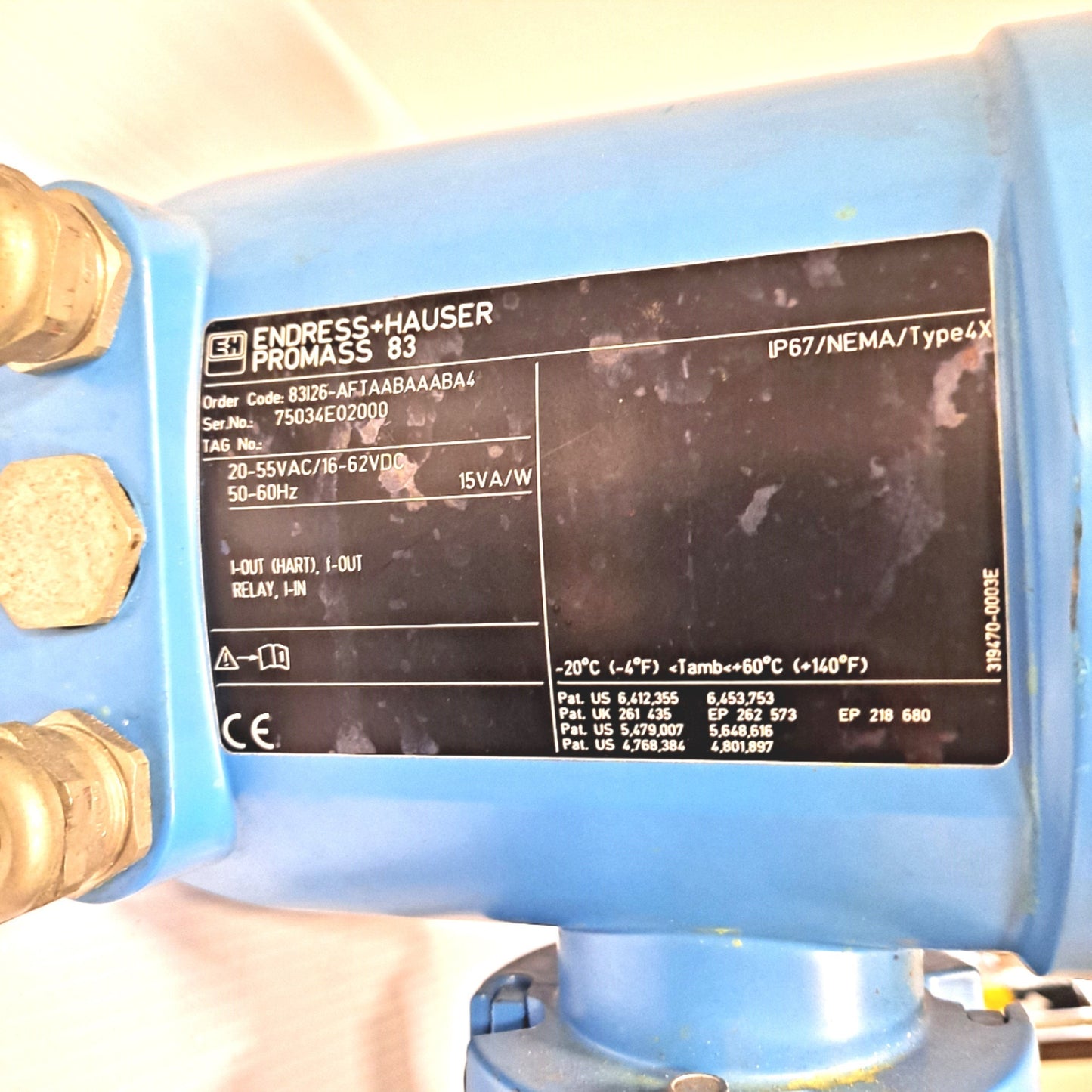Used Endress Hauser 83I26-AFTAABAAABA4 Flow Meter 0-18000kg/h 40bar 20-55VAC 16-62VDC