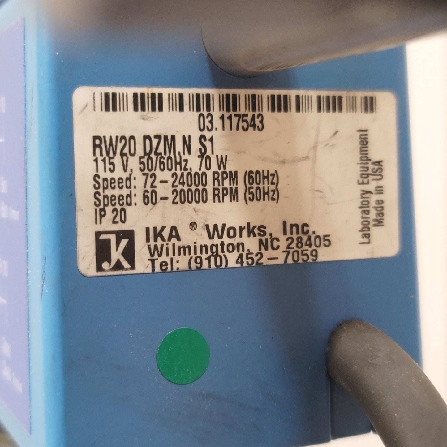 Used IKA RW20 DZM.N Dual Speed Overhead Stirrer, 72-2,400 RPM, 115VAC 50/60Hz 70W
