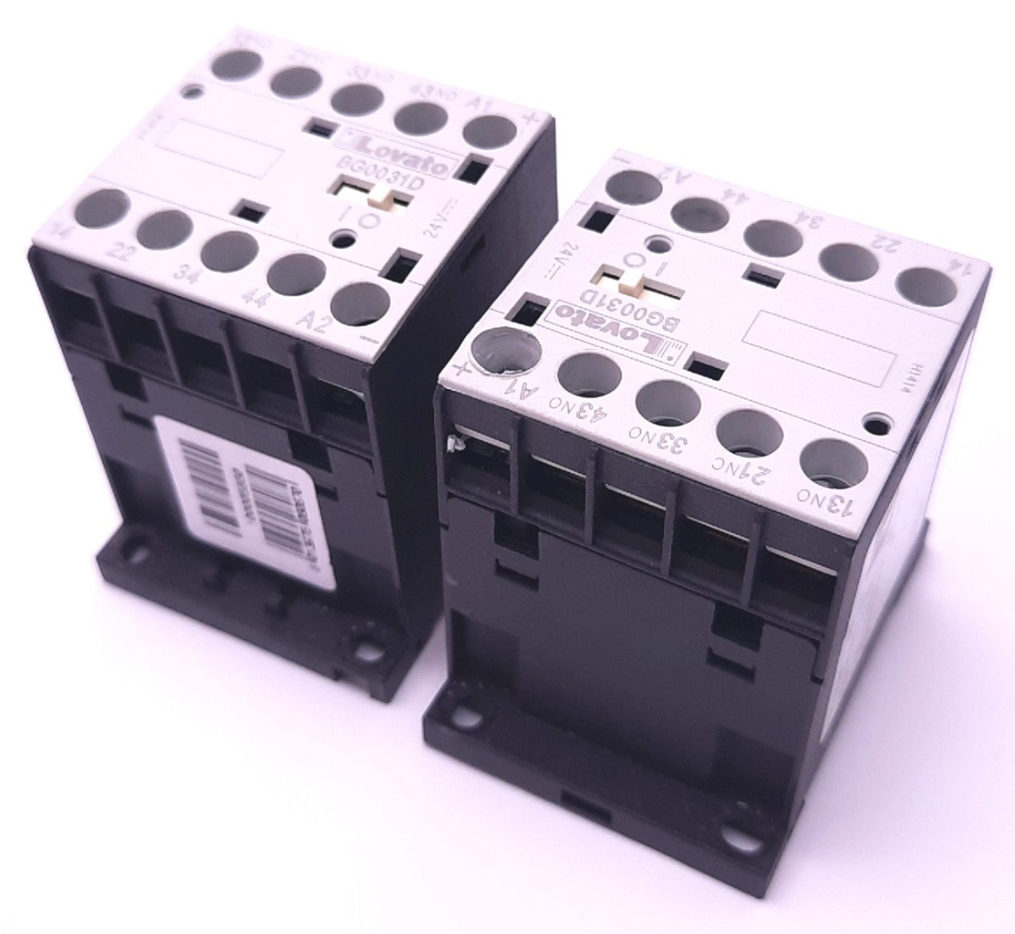 Used Lot of 2 Lovato BG0031D Auxiliary Contactor 4-Pole, 24v DC Coil, 10A, 3NO+1NC