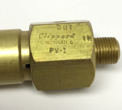 Used Clippard PV-1 Minimatic Miniature Pulse Control Valve 150psi, 3-Way NO, #10/32