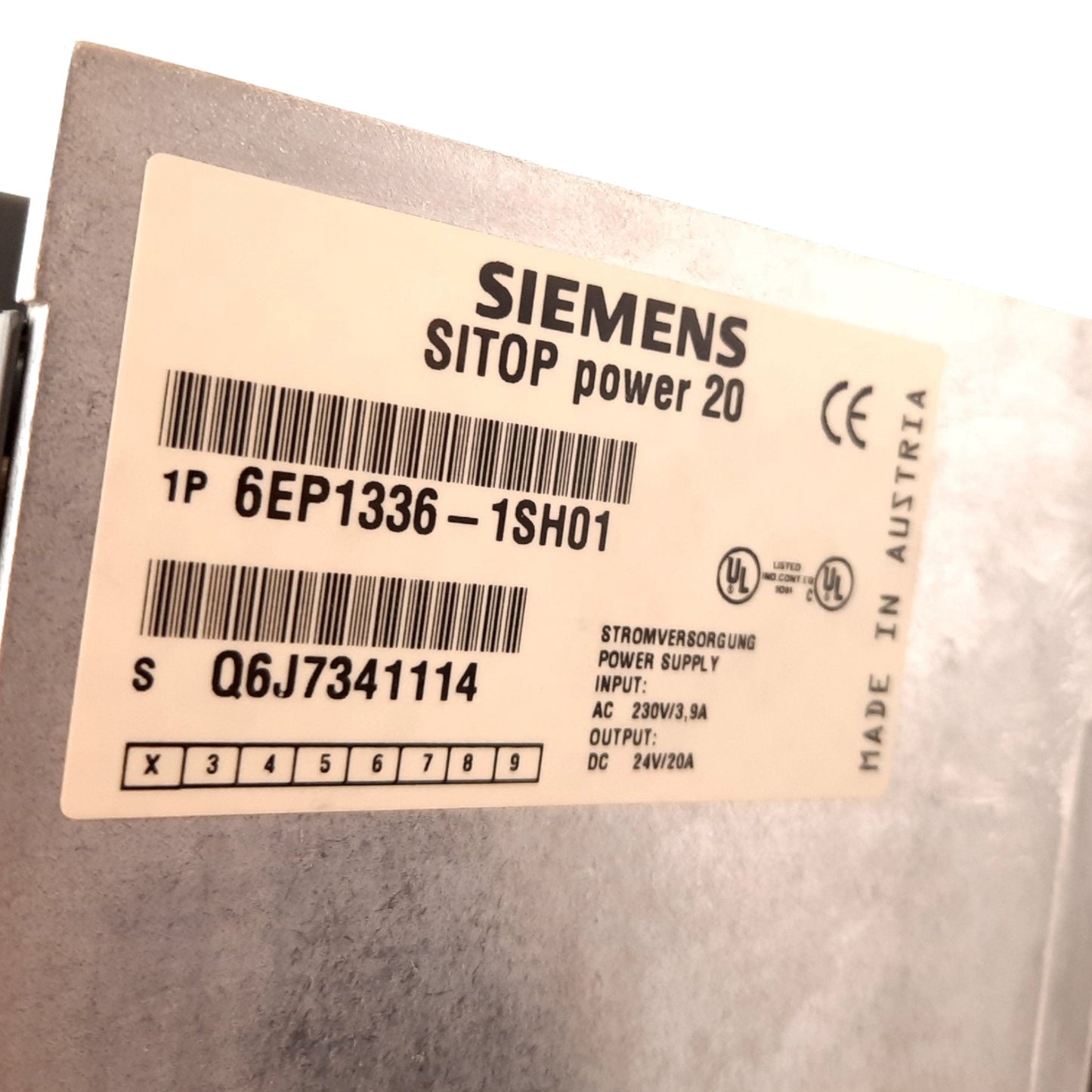 New Siemens 6EP1336-1SH01 SITOP Power Supply, Input: 230VAC 3.9A, Output: 24VDC 20A