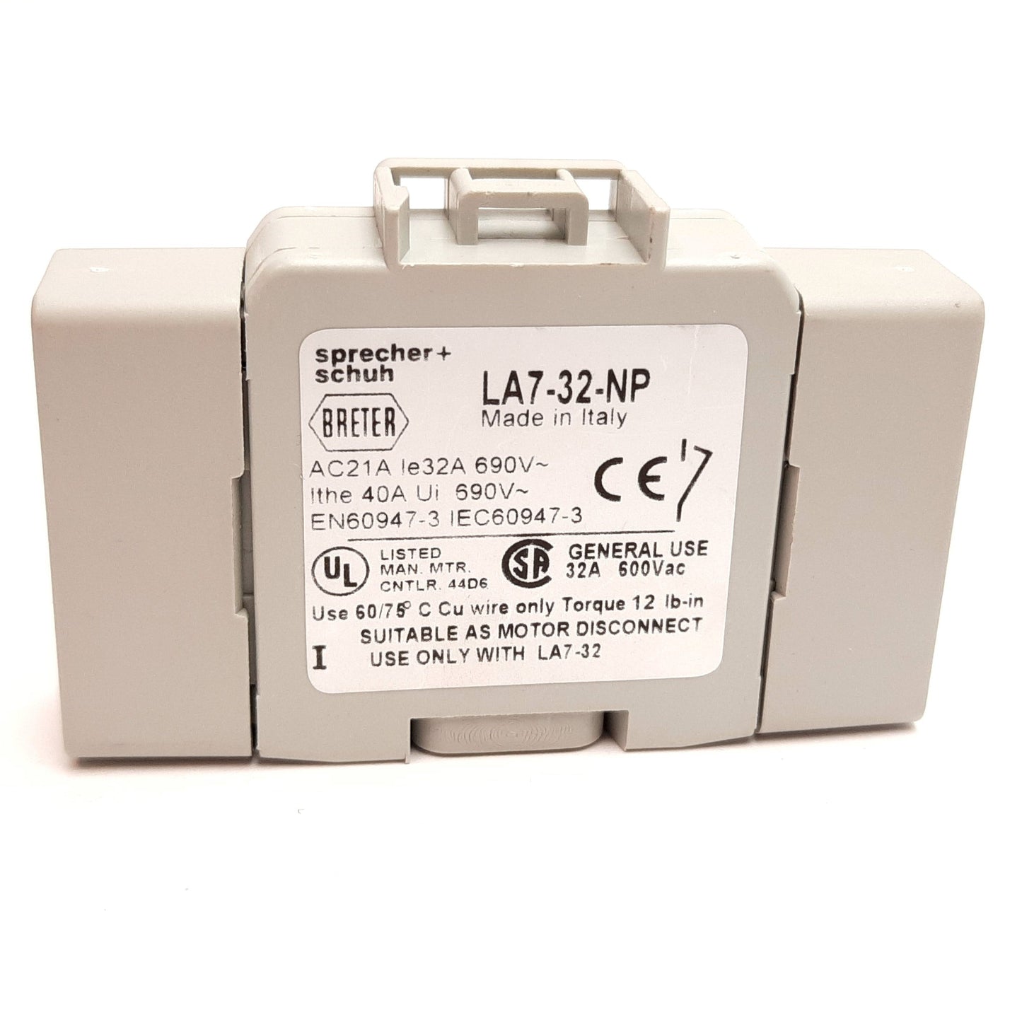 Used Sprecher Schuh LA7-32-NP Auxiliary Contact For LA7-32 Disconnect Switch, 32A
