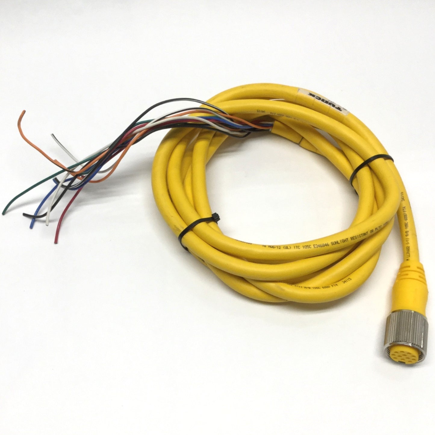 Used Turck RKM 126 U-00110 Minifast Cordset Cable, Female 12-Pin, Leads *Cut to 12ft*