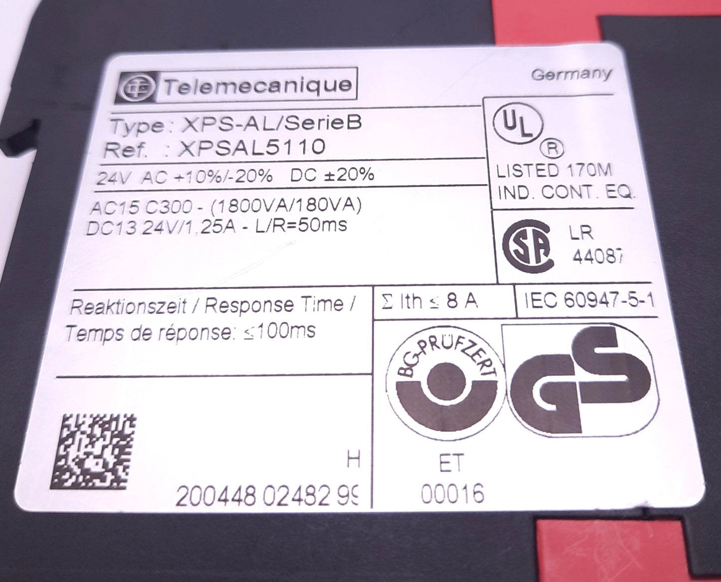 Used Telemecanique XPSAL5110 Preventa Safety Relay 24VAC/DC Supply, 2 NO Outputs