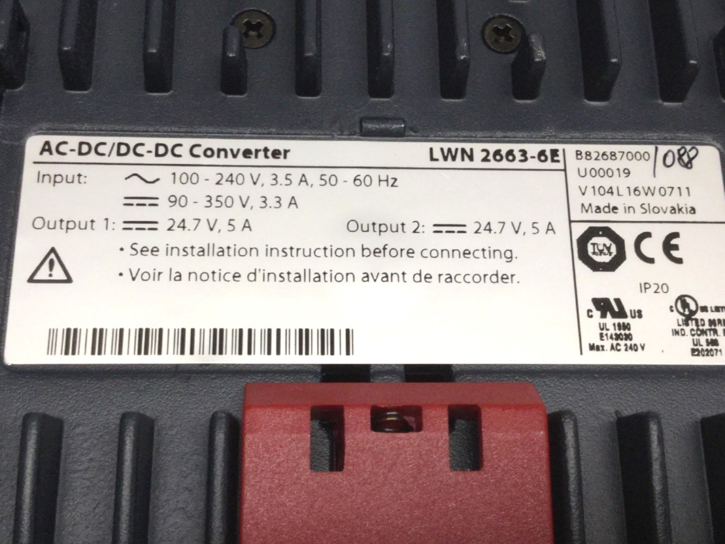 Used Power One LWN2663-6E Supply Converter 100-240VAC/90-350VDC In, (2x) 24VDC 5A Out