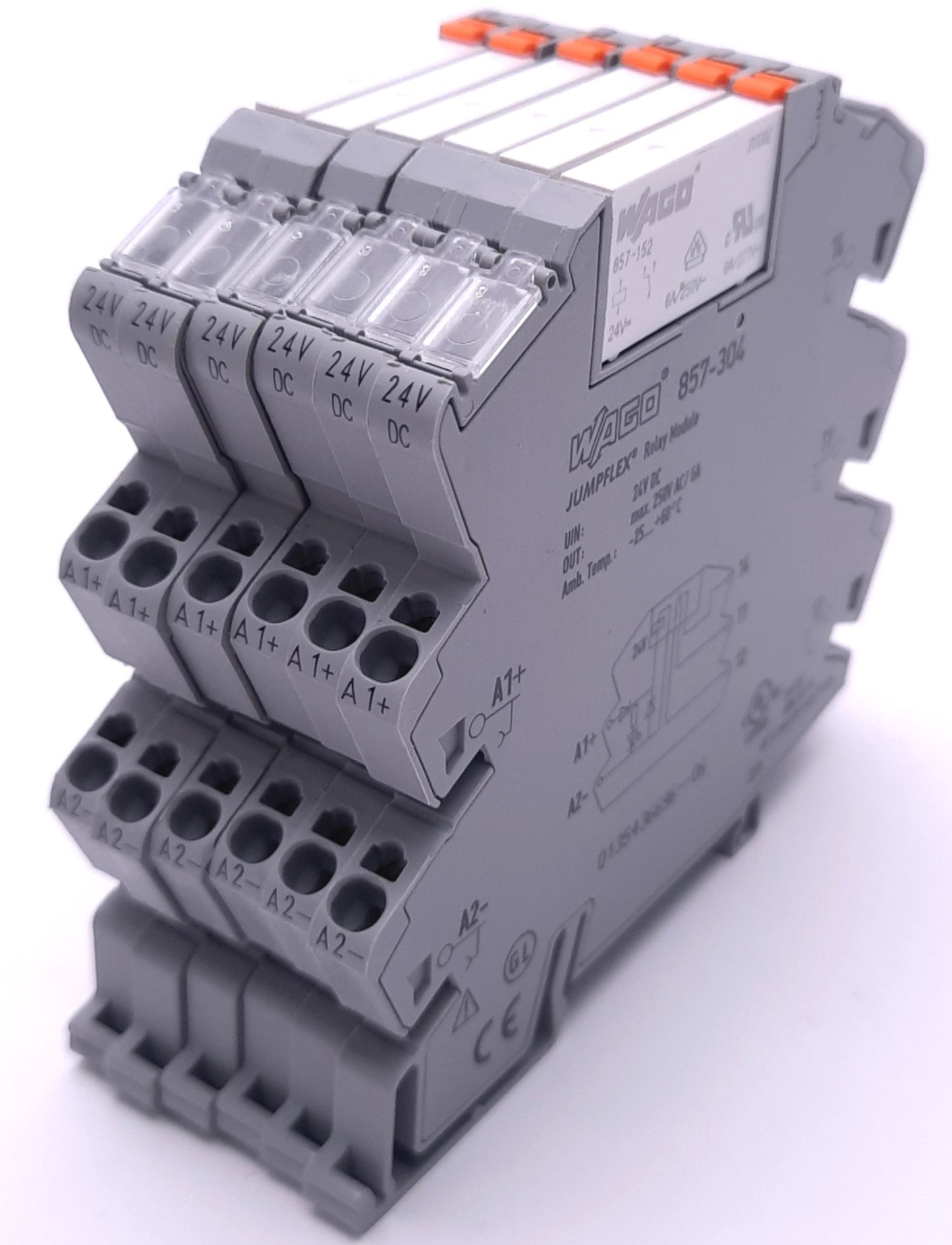 Used Lot of 6 Wago 857-304 857-152 Relay & Relay Module, 24v DC Coil, 6A Cont., SPDT