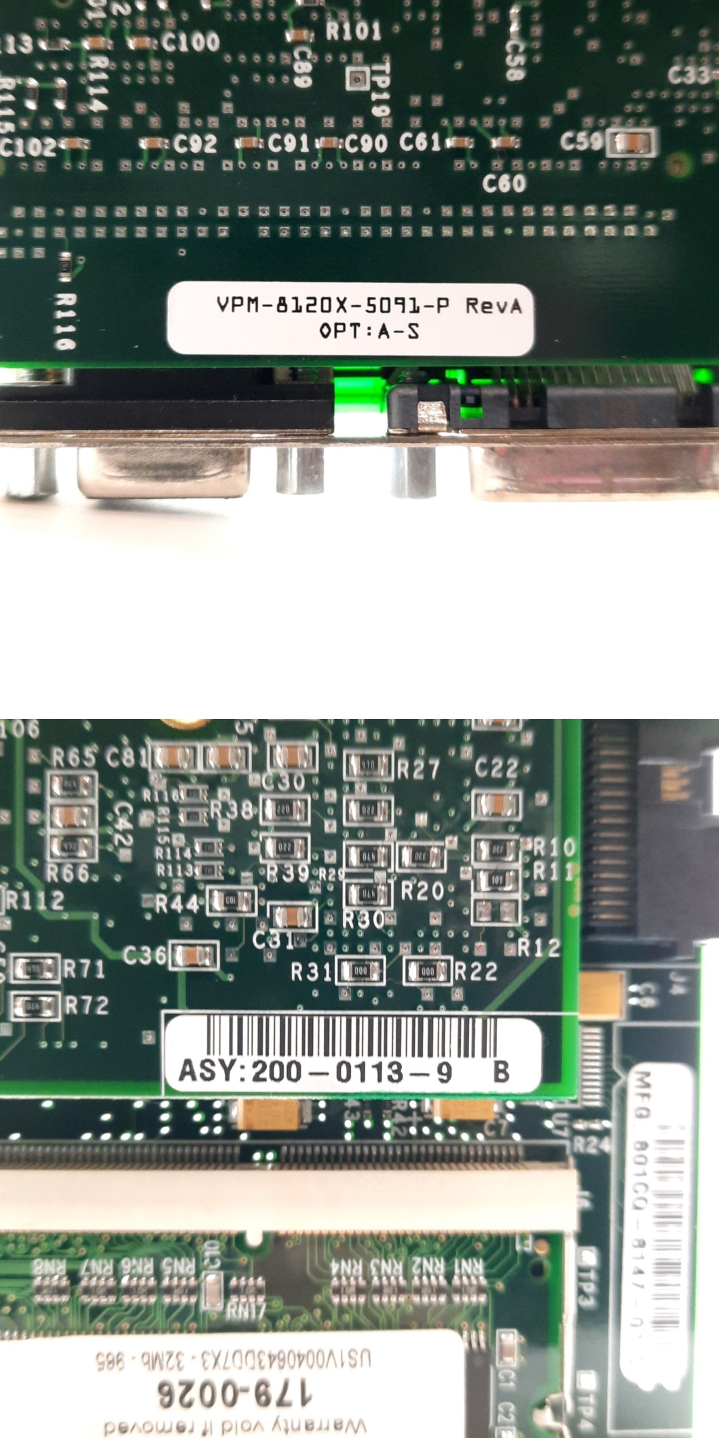 Used Cognex MVS-8120 Vision Processor Module, CVM9, PCI, 2x Digital 1x Analog Cameras