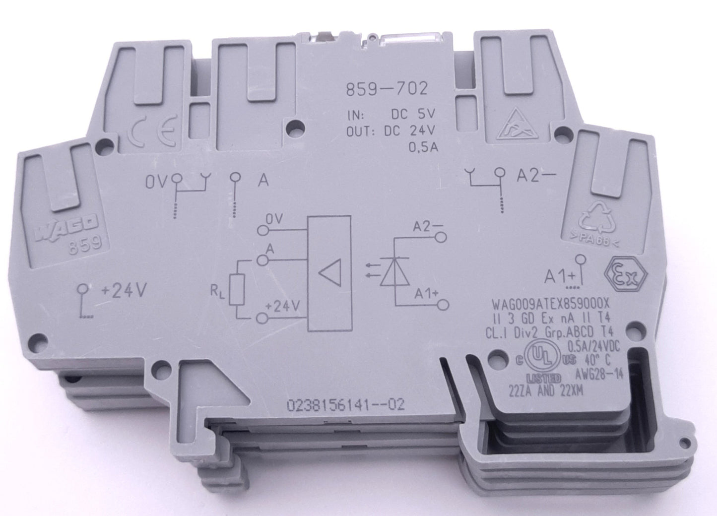 Used Lot of 5 Wago 859-702 Optocoupler Module 5v DC Input, 0.5A, 0-24v DC Out,SPST-NO