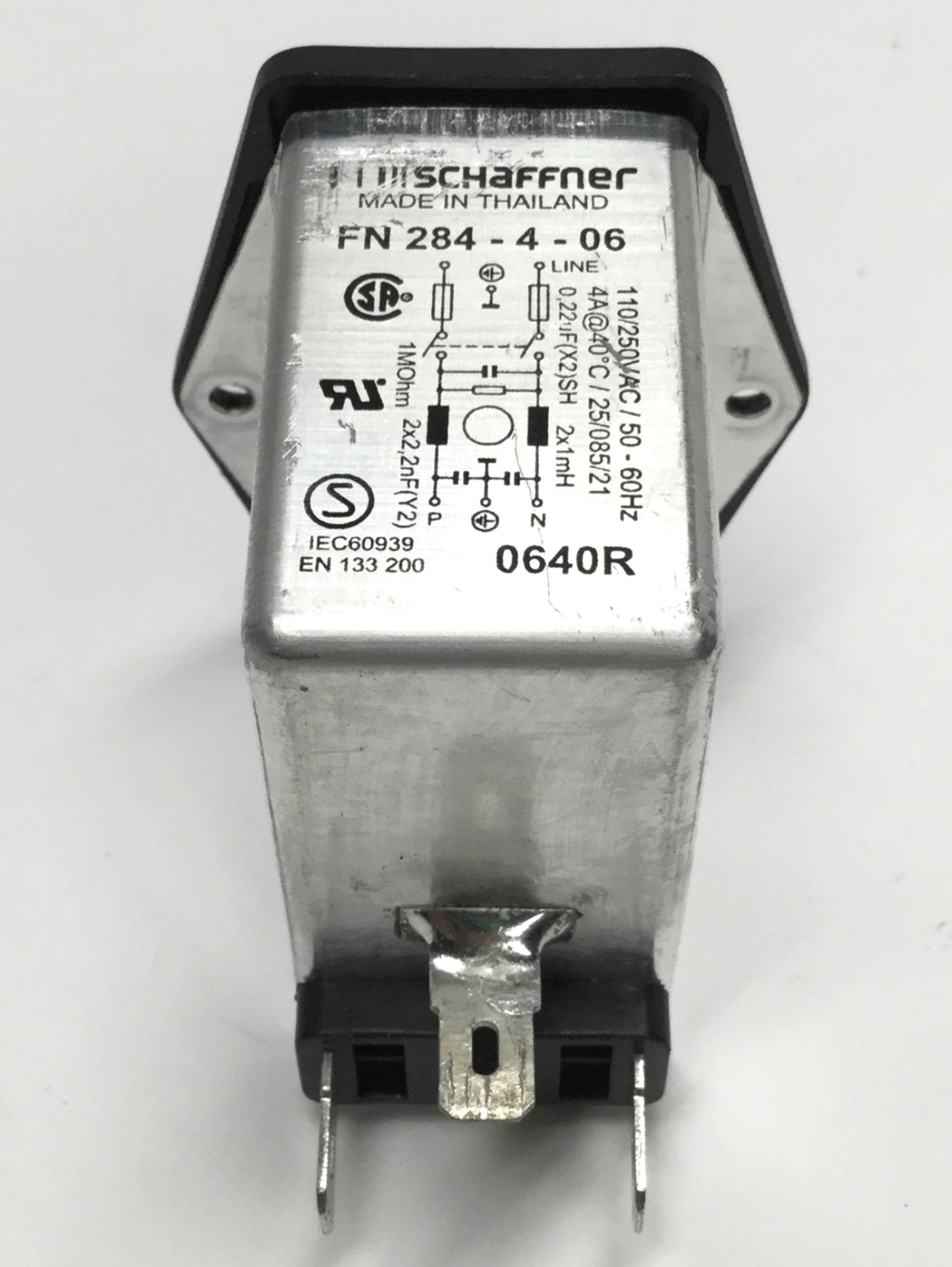 Used Schaffner FN 284-4-06 Fused Switch Power Entry Filter Module 4A 110/250VAC