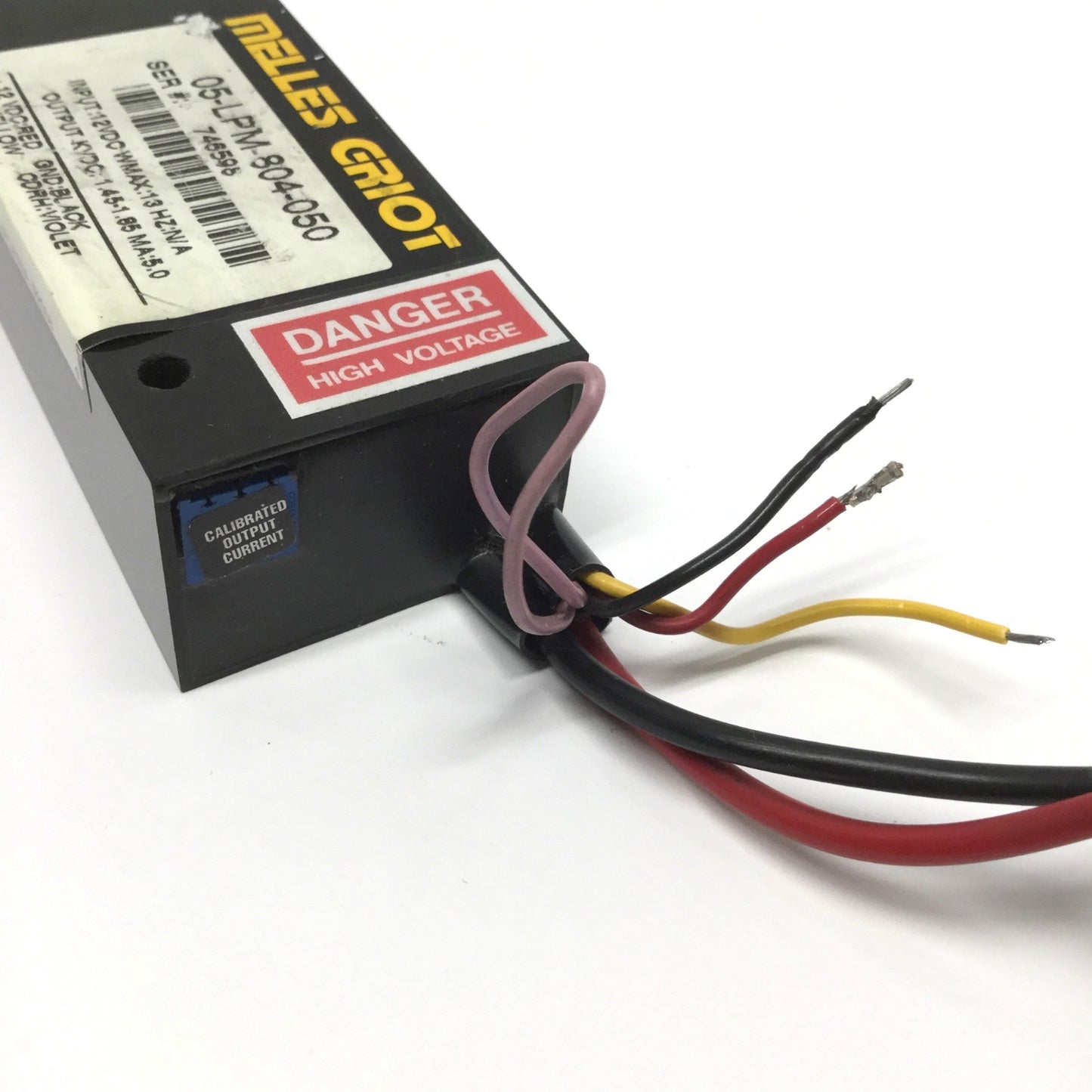 Used Melles Griot 05-LPM-804-050 HeNe Laser Power Supply 12VDC In, 1.45-1.85kVDC 5mA