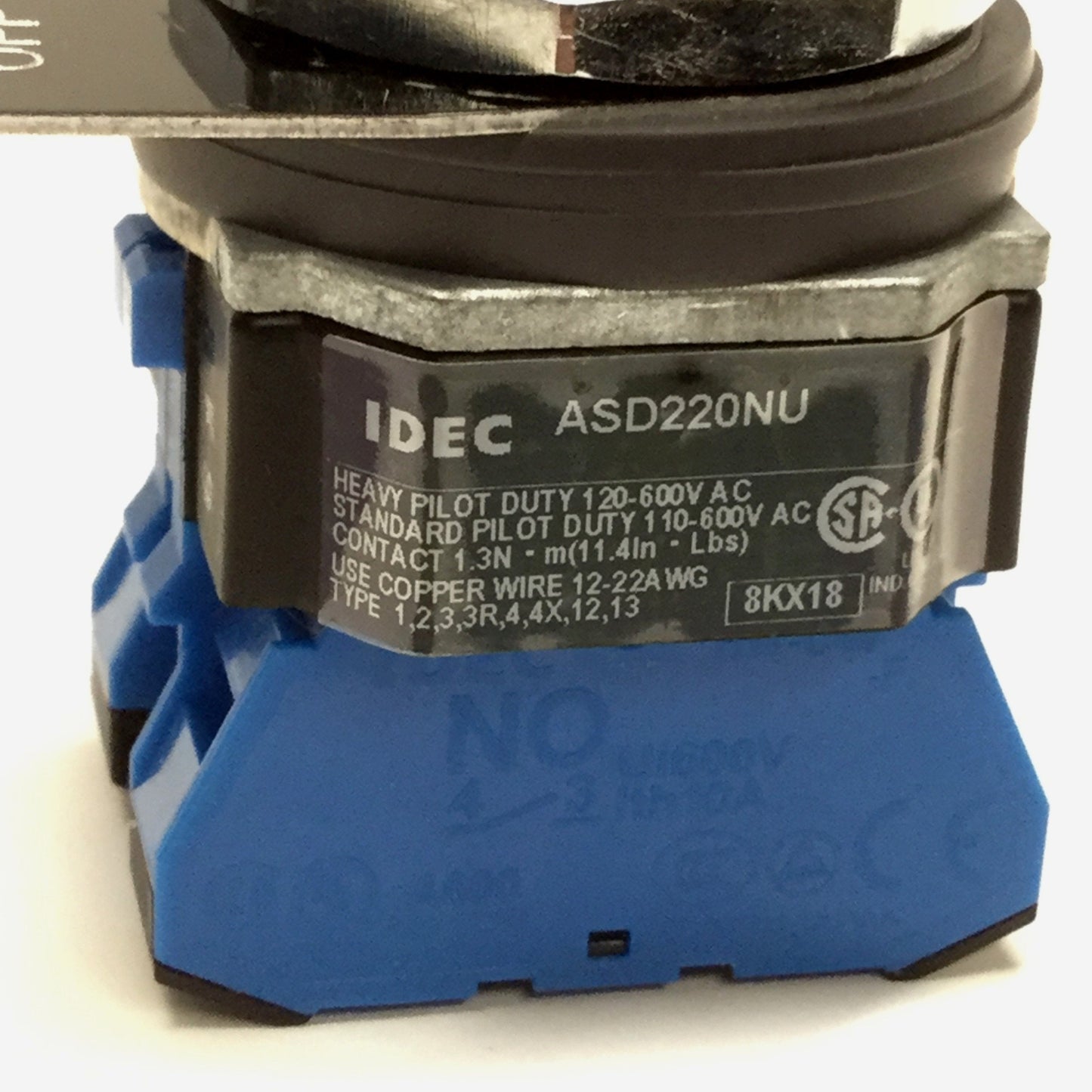 Used Idec ASD220NU Selector Switch, 2-Position, Maintained, ON-OFF, 2NO, 600VAC 10A
