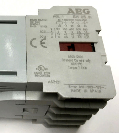 Used AEG SH05 31E Mini Contactor Relays 24VDC Coil, 4-Pole 3NO-1NC, 6A 600VAC