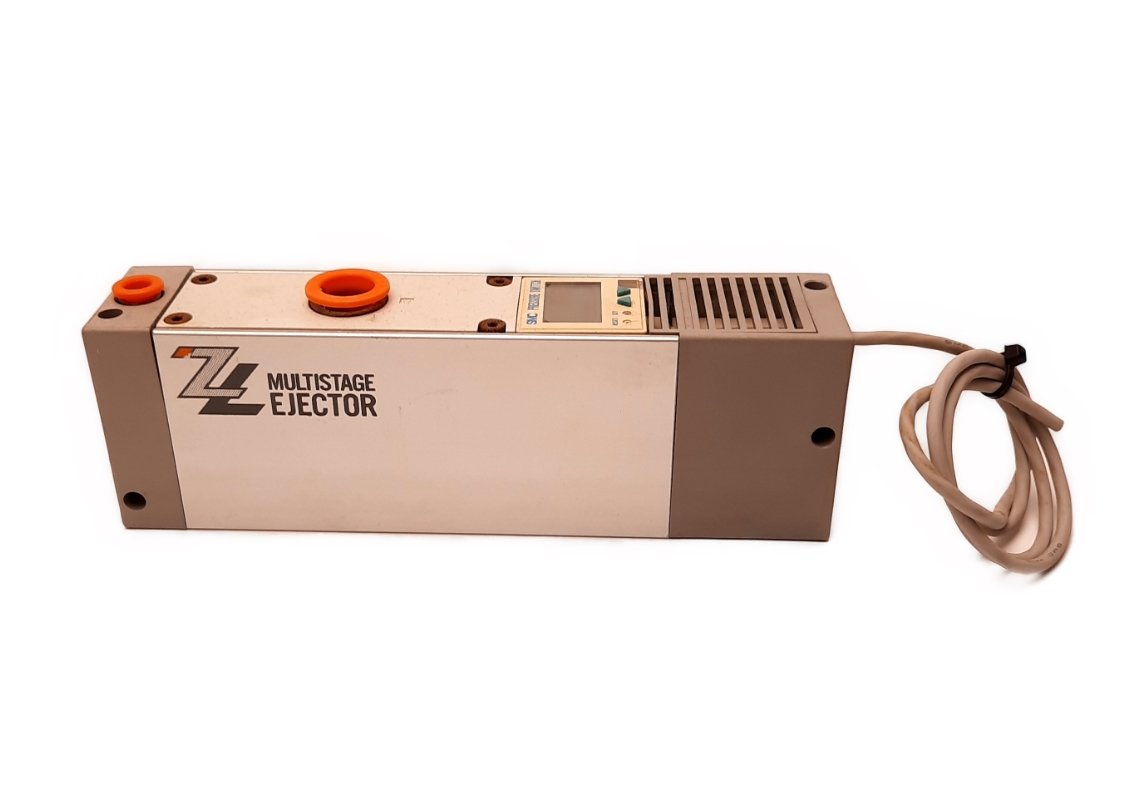 Used SMC NZL112-E Multistage Ejector 100psi, 0 to -25inHg Vacuum w/ Pressure Switch