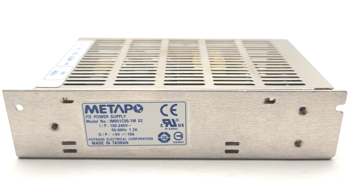 Used Metapo IM051C05-1M Industrial Power Supply 100-240VAC, 5VDC, 10A, 50 Watts