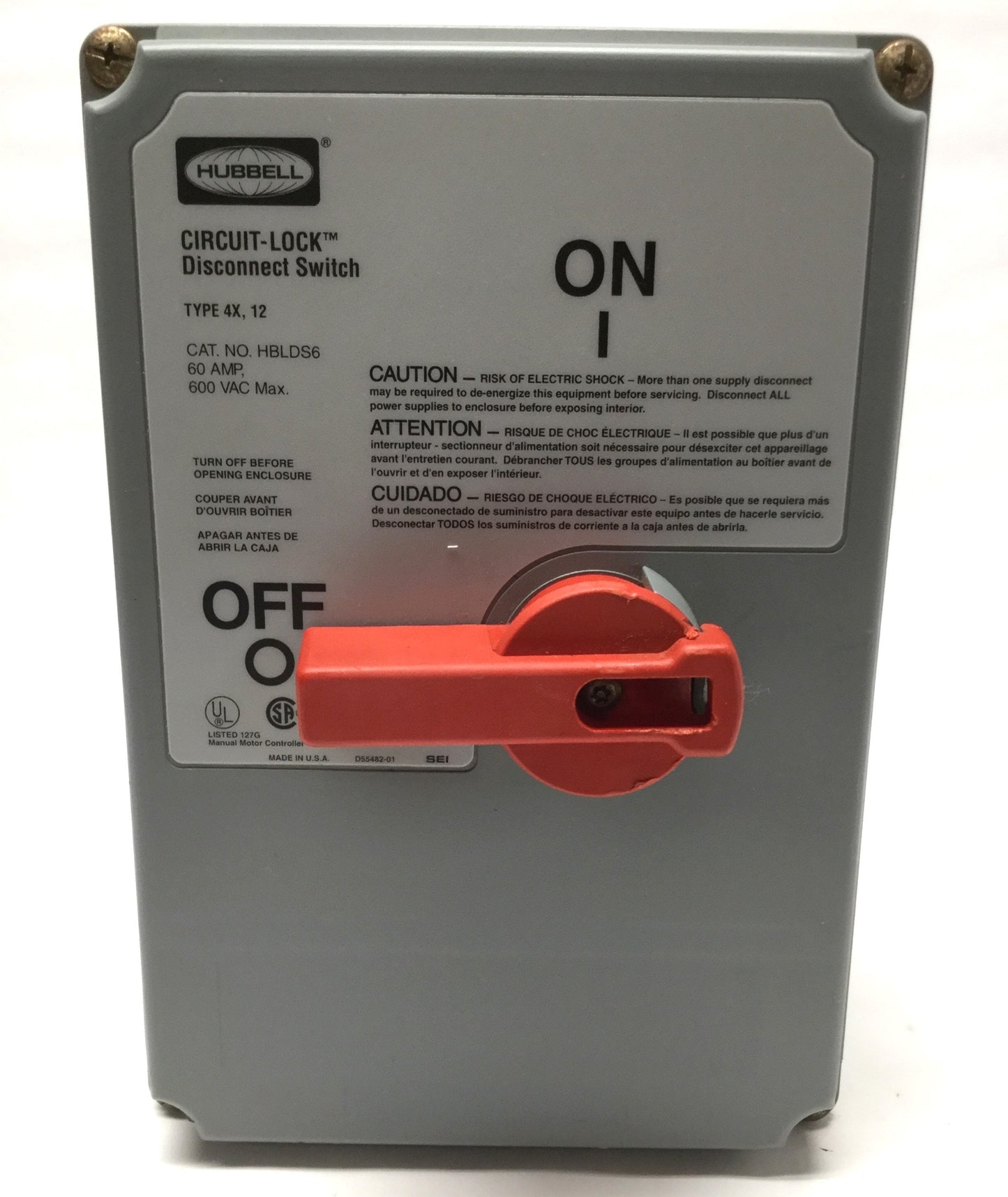 Used Hubbell HBLDS6 Circuit-Lock Disconnect 3-Pole 600VAC *Switch Replaced w/KG80*