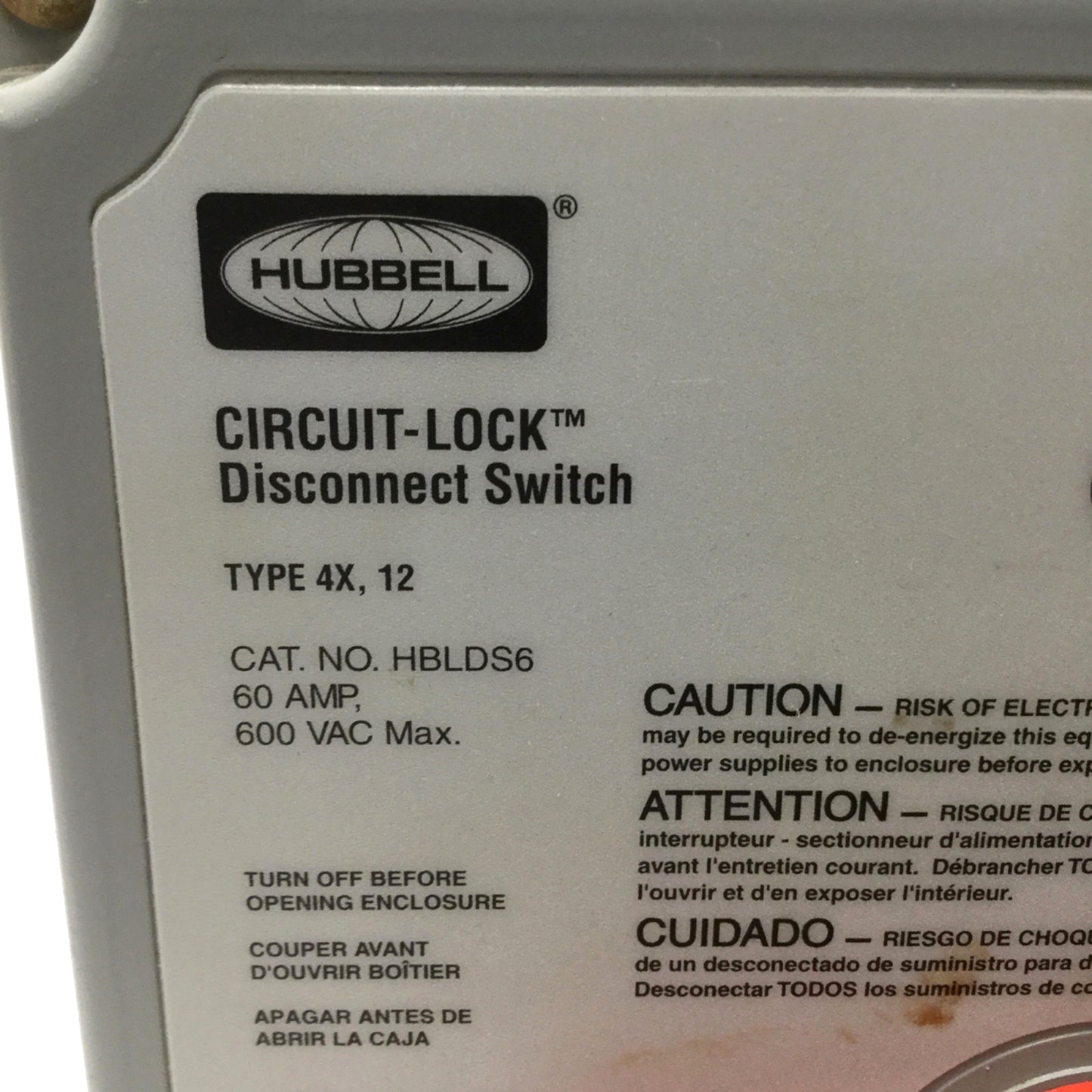 Used Hubbell HBLDS6 Circuit-Lock Disconnect 3-Pole 600VAC *Switch Replaced w/KG80*