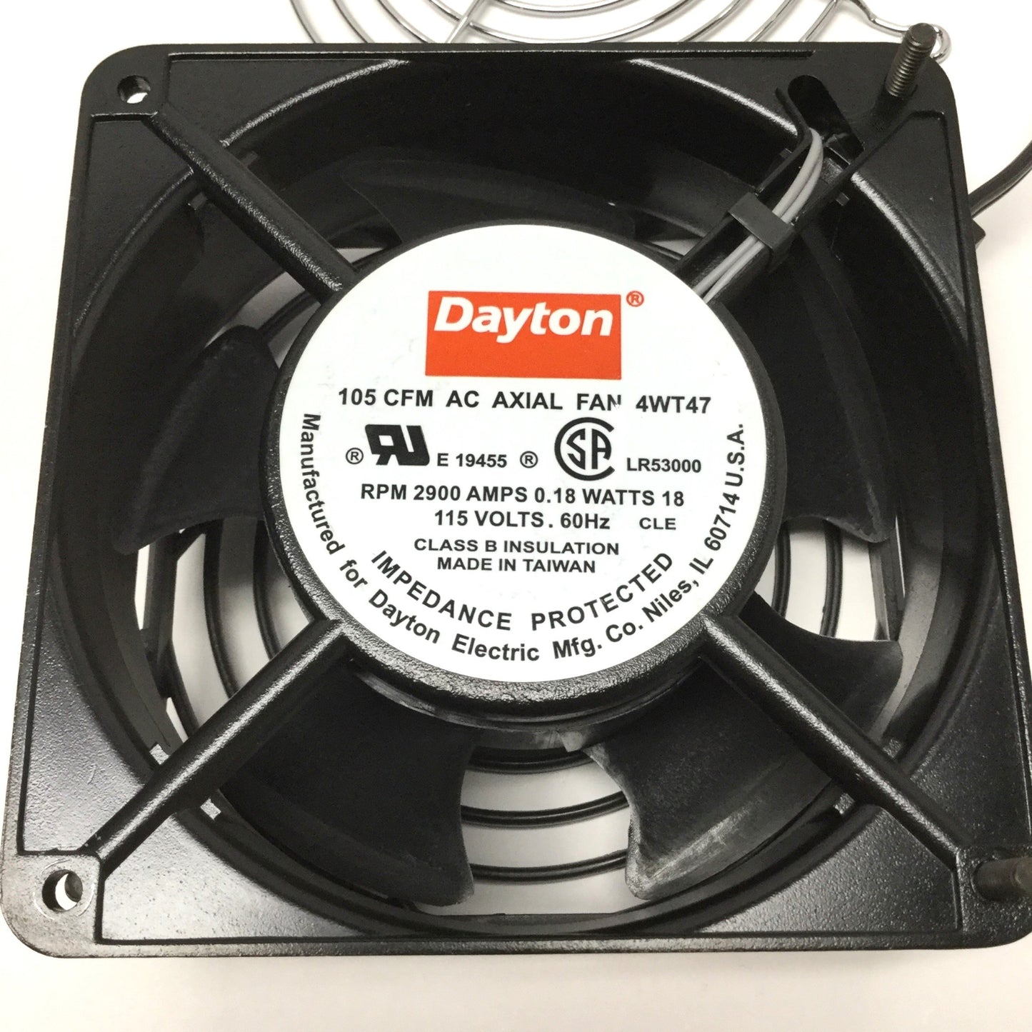 Used Dayton 4WT47 AC Axial Cooling Fan, 105CFM, 2900RPM, 115VAC, 4-11/16" x 1-1/2"