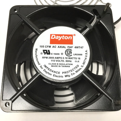 Used Dayton 4WT47 AC Axial Cooling Fan, 105CFM, 2900RPM, 115VAC, 4-11/16" x 1-1/2"