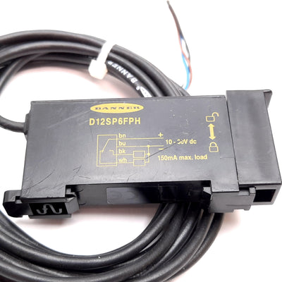 Used Banner D12SP6FPH Fiber Optic Sensor, 10-30VDC, 150mA Max, PNP Output, DIN Rail