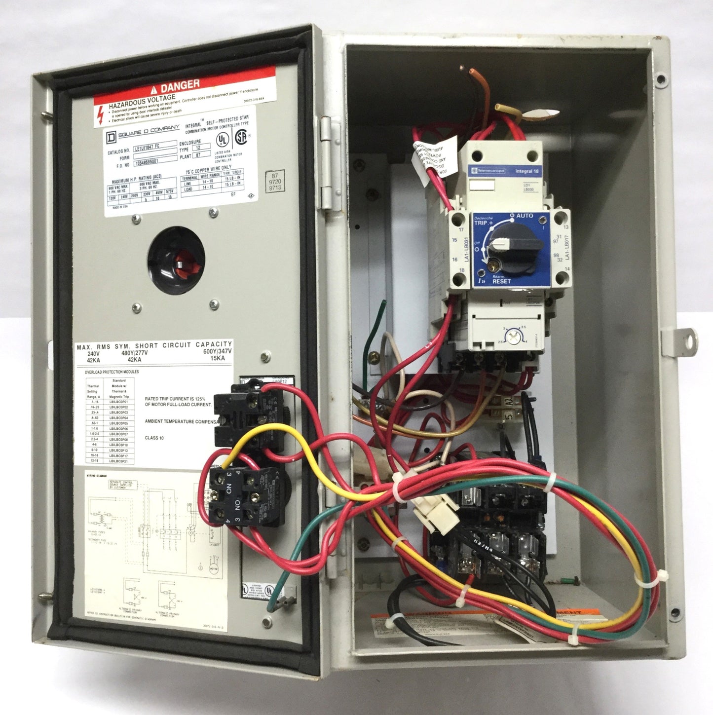 Used Square D LE1UI1847FC INTEGRAL Combo Motor Starter Control 3PH 15HP w/LB1 LB03P08