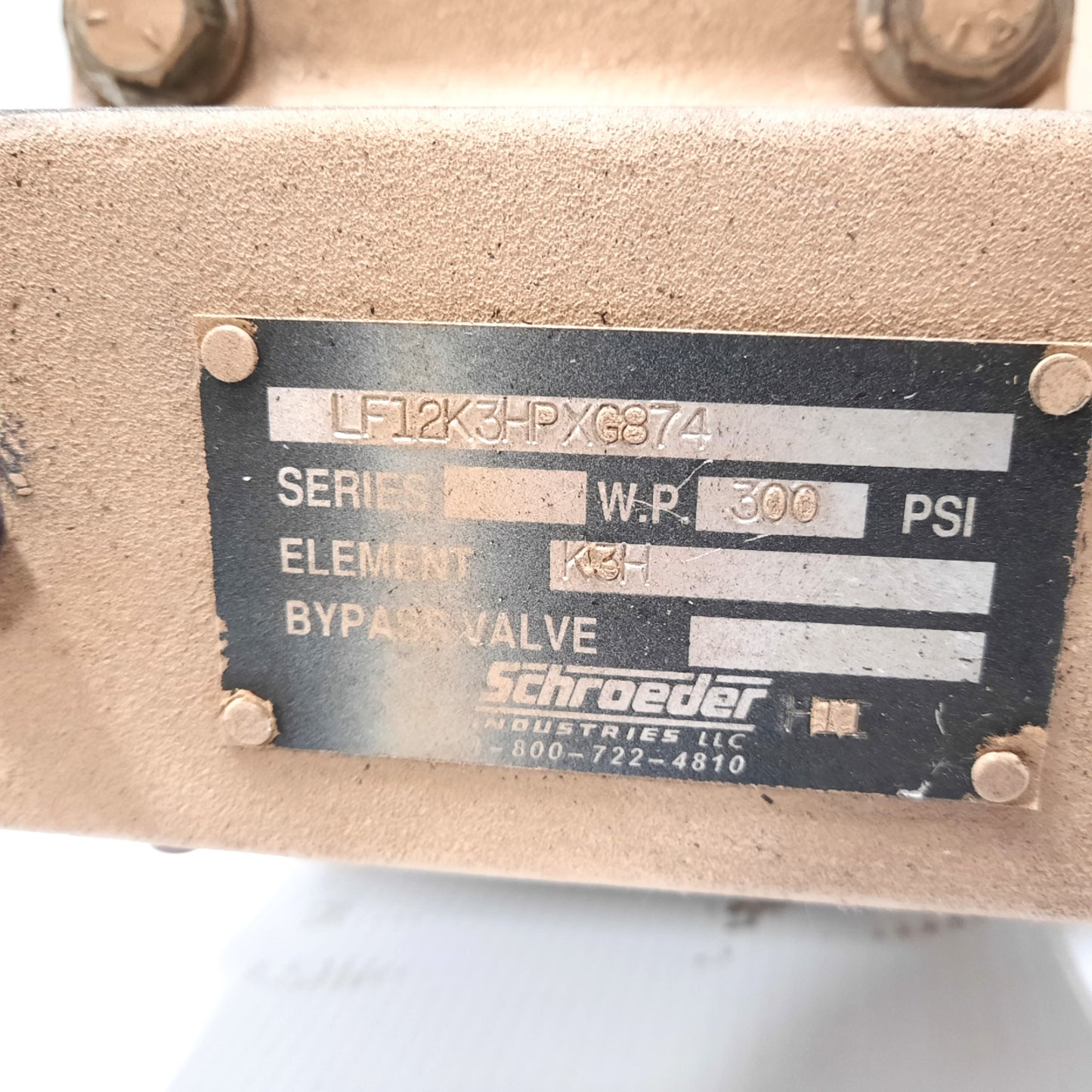 Used Schroeder LF12K3HPXG874 Filter Housing For K3H Cartridge 300PSI WP BOC Edwards