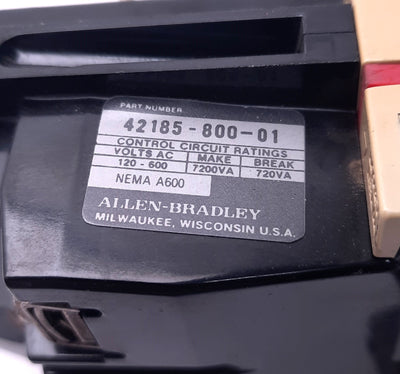 Used Allen Bradley 42185-800-01 Overload Relay 3-Pole, 1 N.C.,120-600VAC, 720VA
