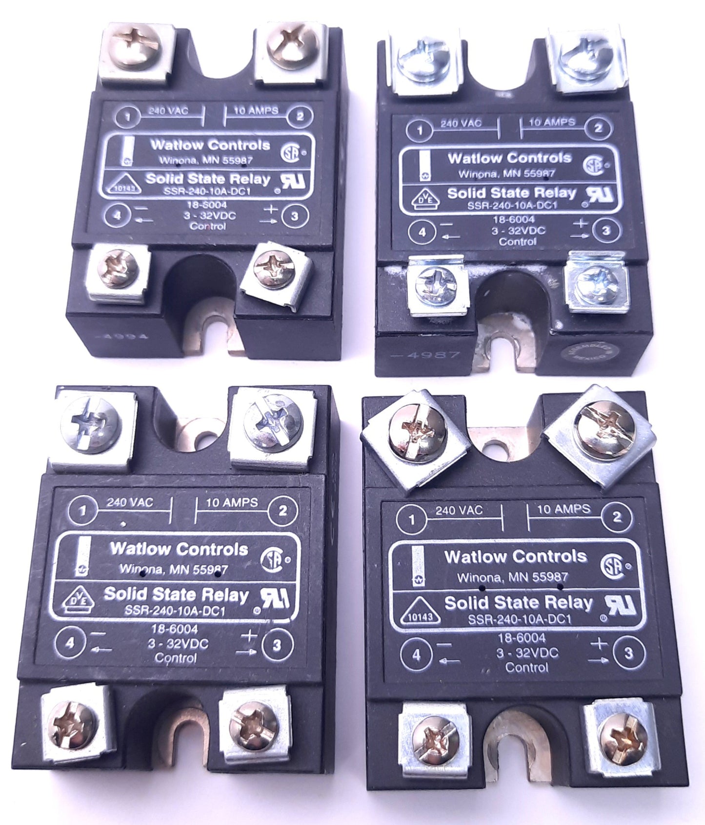 Used Lot of 4 Watlow SSR-240-10A-DC1 Solid State Relay, 3-32v DC Input, 240v 10A Out