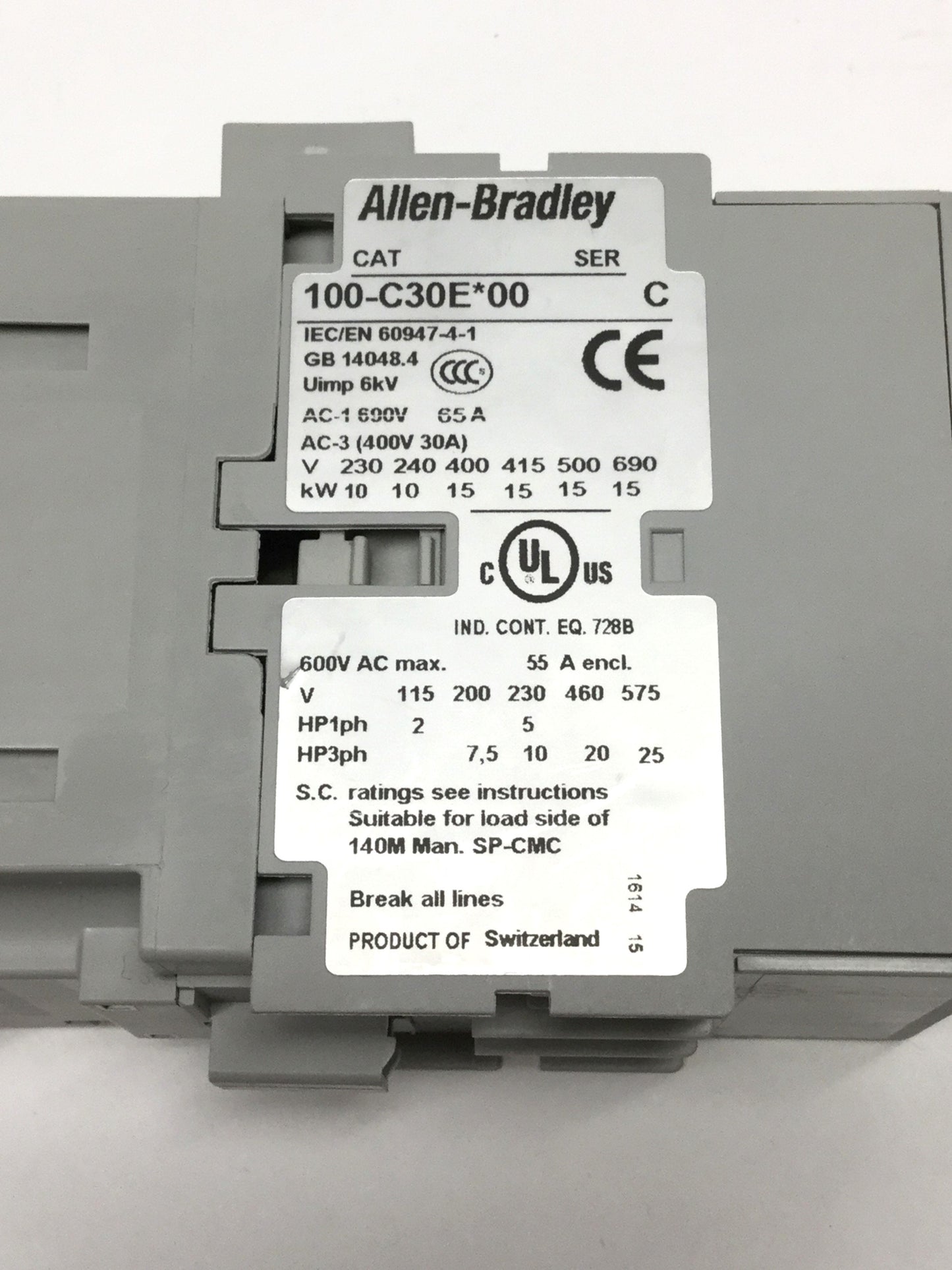 Used Allen Bradley 100-C30EJ00 Motor Contactor 65A, 3-Pole, 24VDC Electronic Coil