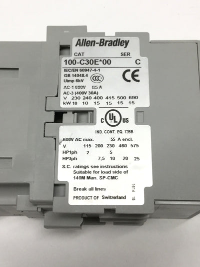 Used Allen Bradley 100-C30EJ00 Motor Contactor 65A, 3-Pole, 24VDC Electronic Coil