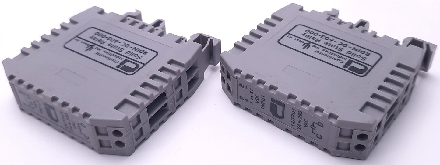 Used Lot of 2 Continental RDIN-DC-603-000 Solid State Relay 32v DC Input, 24-280v Out