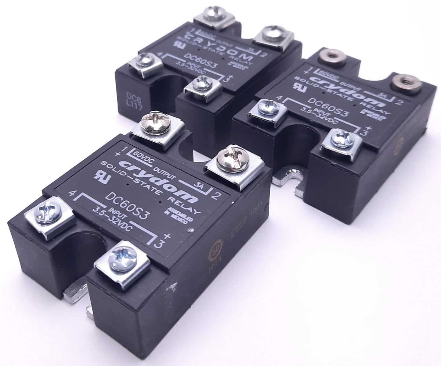 Used Lot of 3 Crydom DC60S3 Solid State Relay 3.5-32v DC Input, 60v DC 3A Output