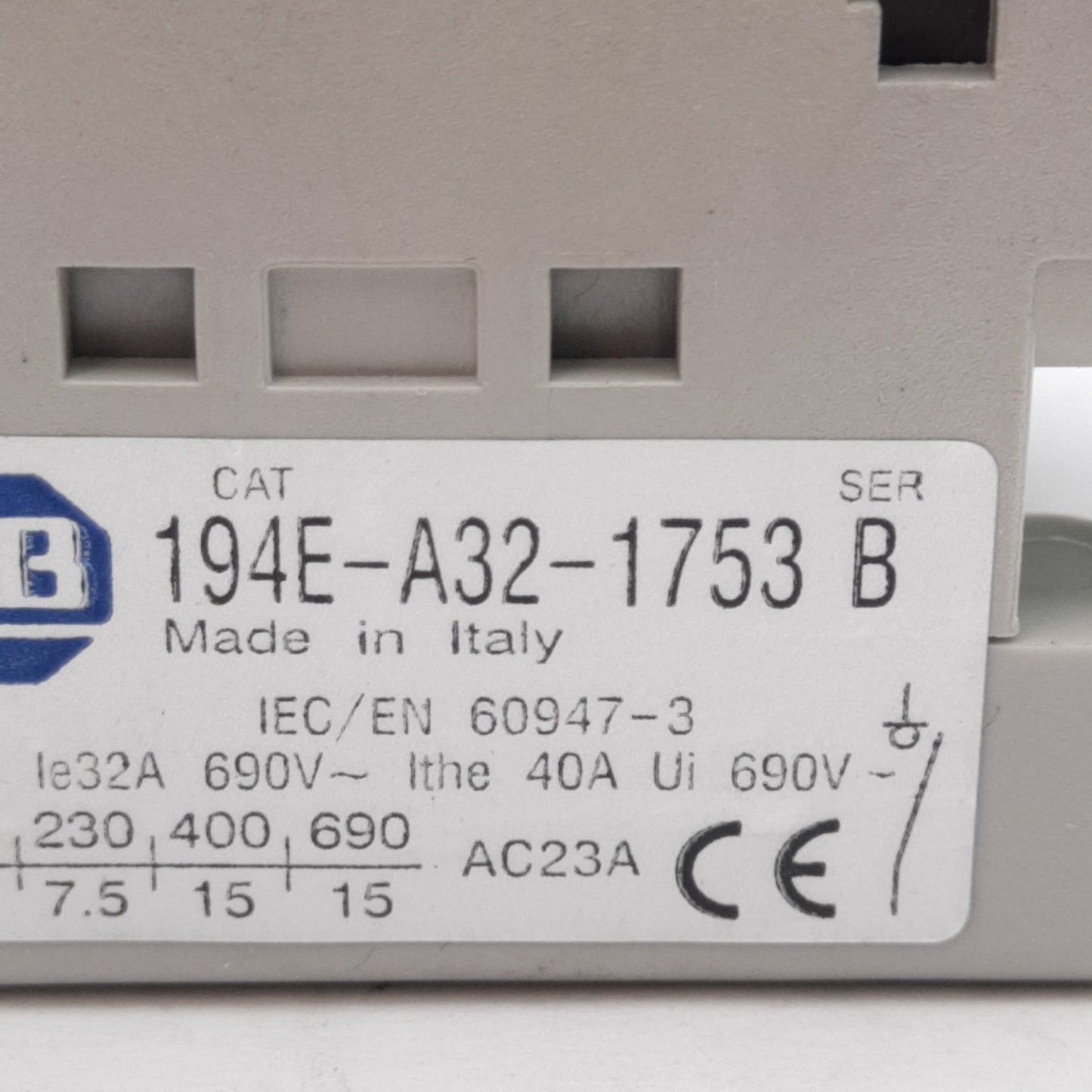 Used Allen Bradley 194E-A32-1753 B Load Disconnect Switch 32A, 15HP, 600VAC, 3 Pole