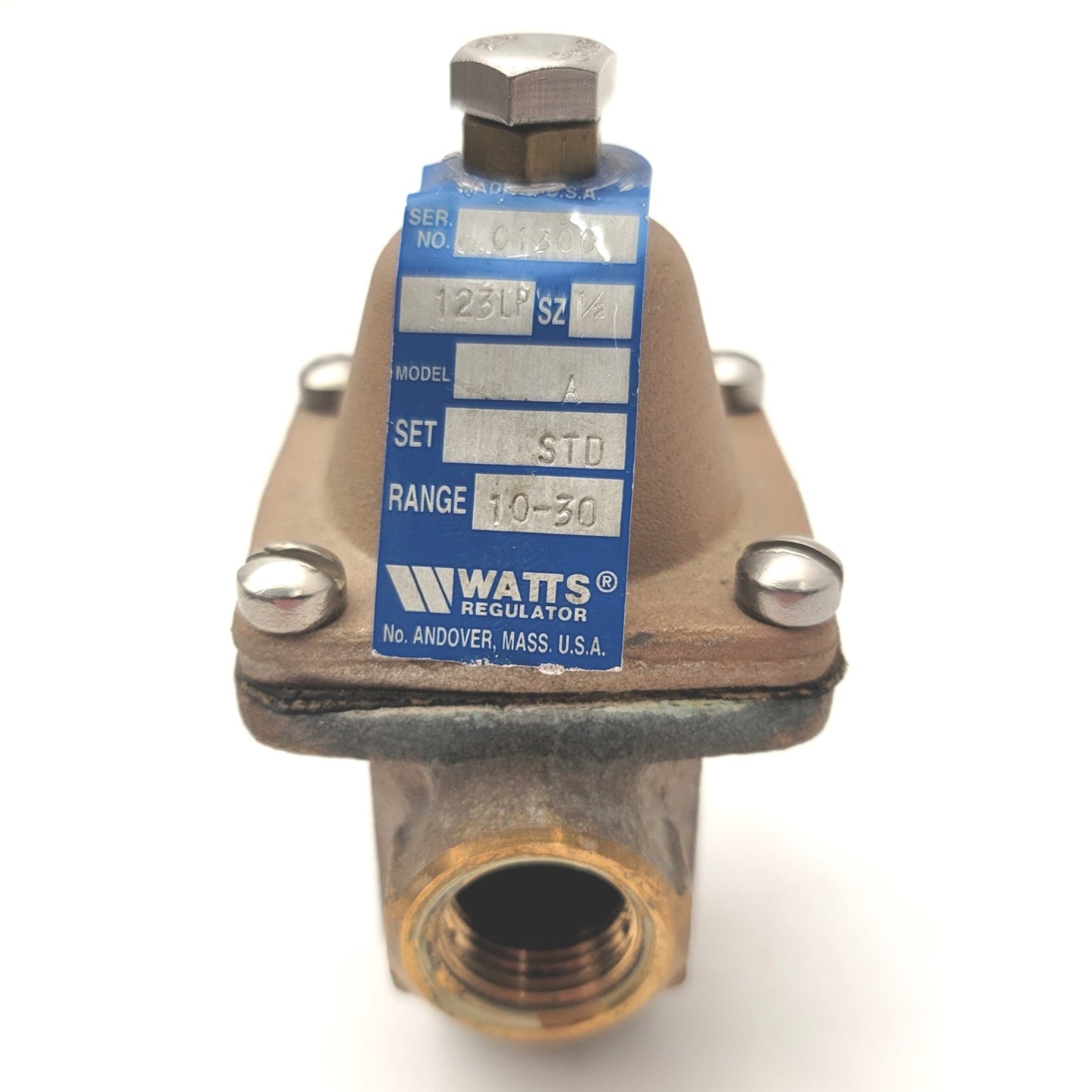 Used Watts 0121224 LF123LP Water Pressure Reducing Valve 1/2"NPT 10-30psi, 200psi Max