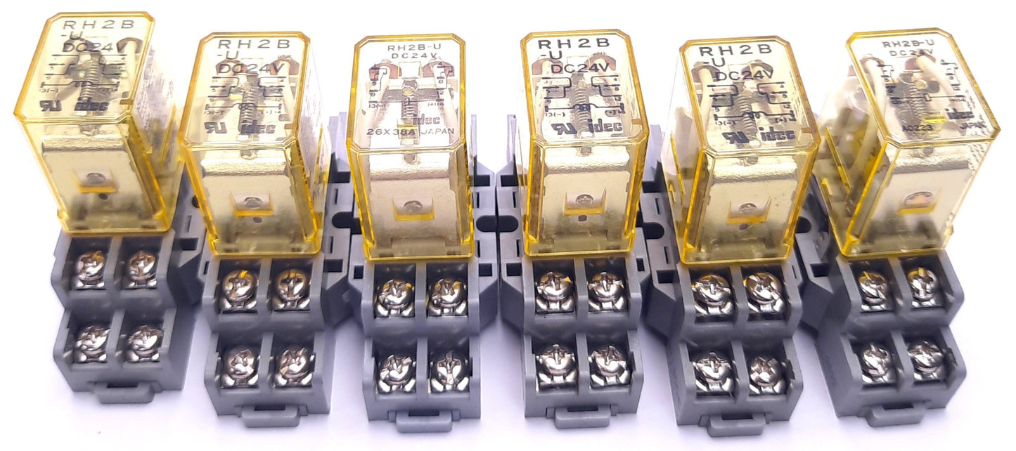 Used Lot of 6 Idec RH2B-U Ice Cube Relays 24v DC 10A w/ Various 300v 10A Socket