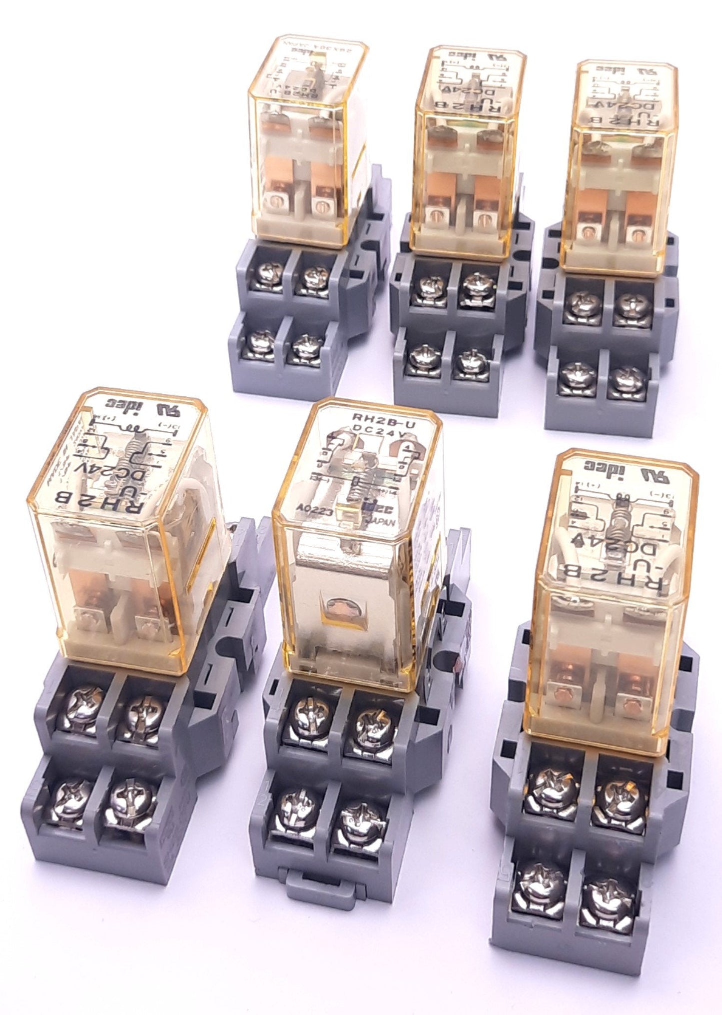 Used Lot of 6 Idec RH2B-U Ice Cube Relays 24v DC 10A w/ Various 300v 10A Socket