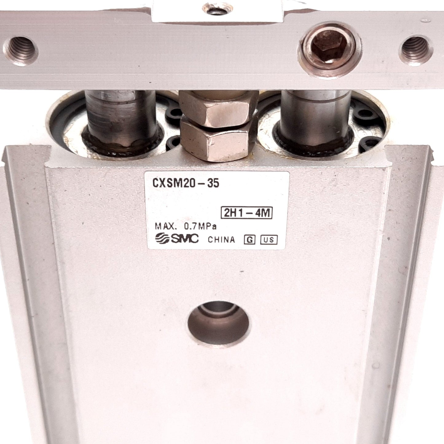 Used SMC CXSM20-35 Guided Cylinder, Bore: 20mm, Stroke: 35mm, 0.7MPa, M5x0.8
