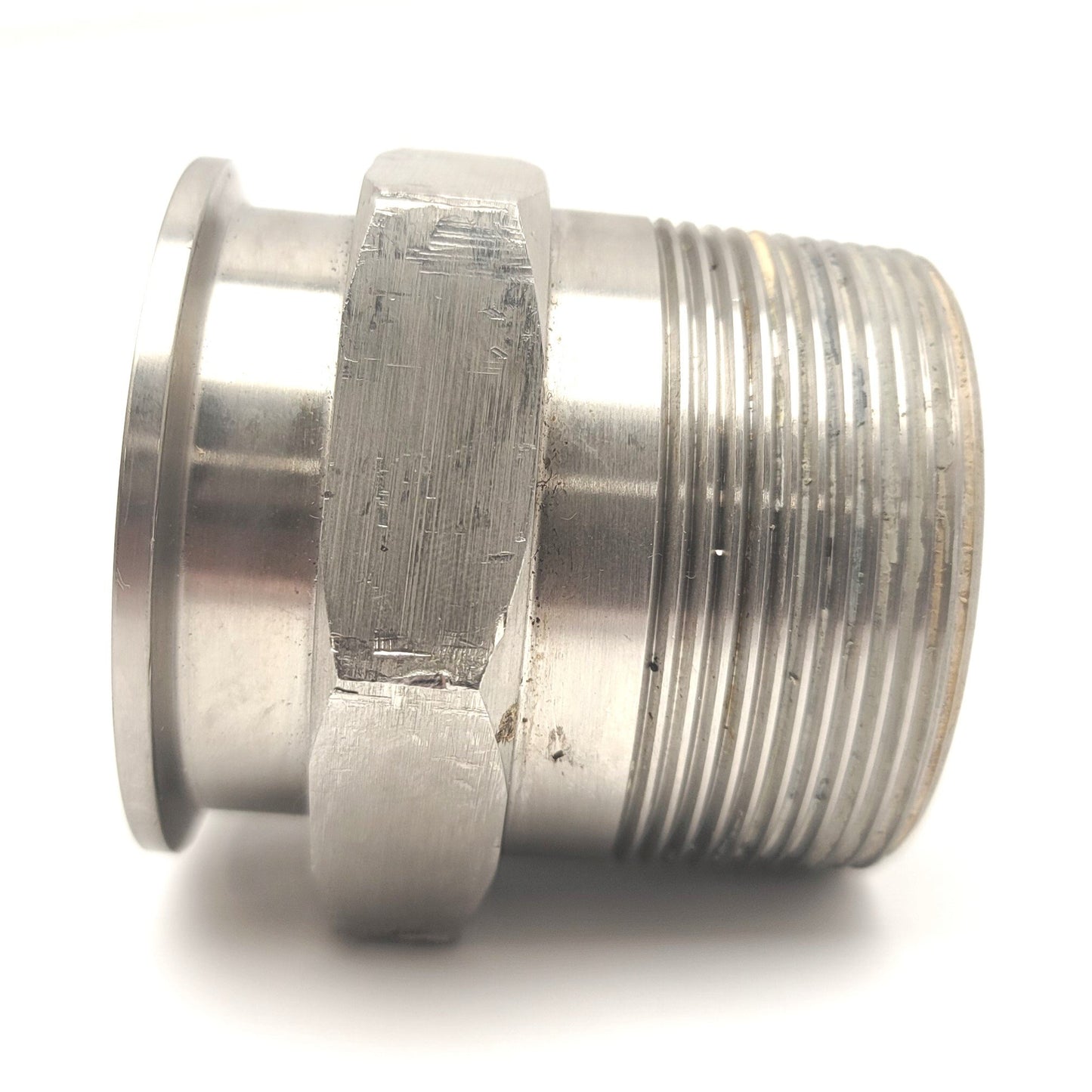 Used 2" Sanitary Tri-Clamp To 2"NPT Male Straight Adapter Stainless Steel