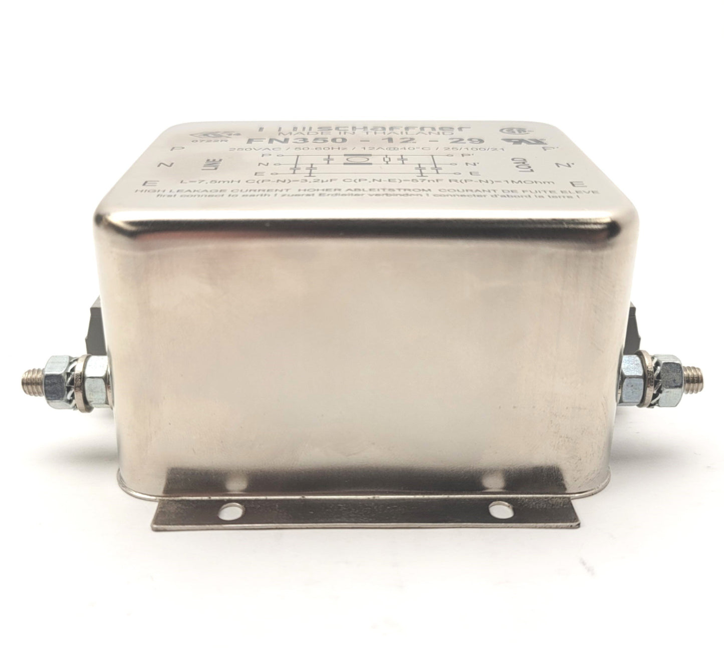 Used SCHAFFNER FN350-12-29 Compact Power Line Filter, 250VAC 50/60Hz, 1Ph, 12A