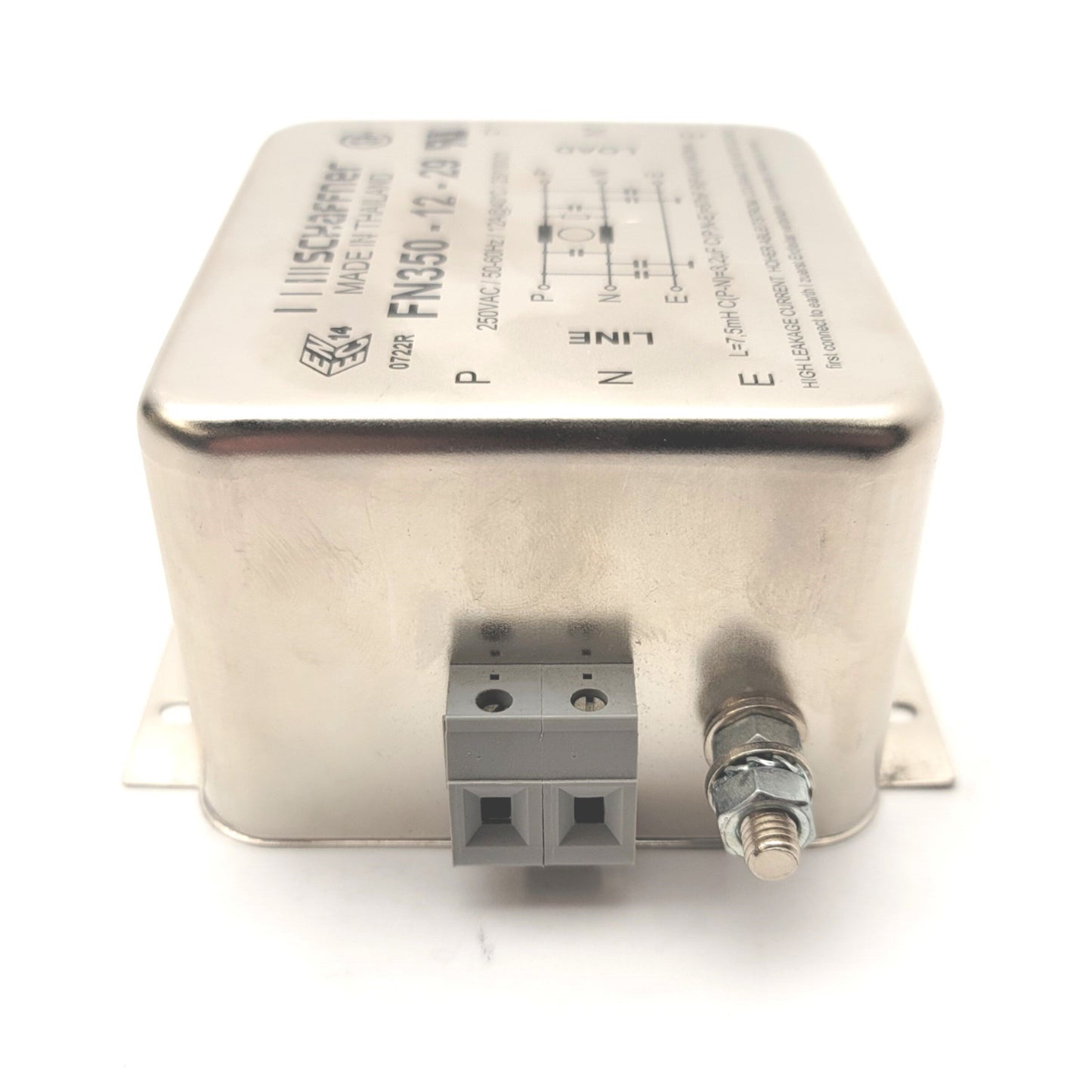 Used SCHAFFNER FN350-12-29 Compact Power Line Filter, 250VAC 50/60Hz, 1Ph, 12A