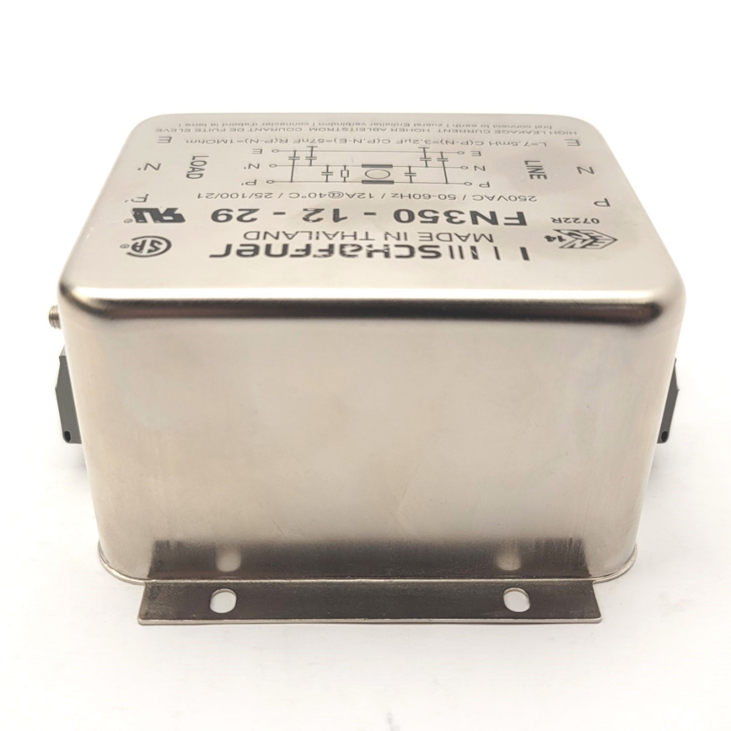 Used SCHAFFNER FN350-12-29 Compact Power Line Filter, 250VAC 50/60Hz, 1Ph, 12A