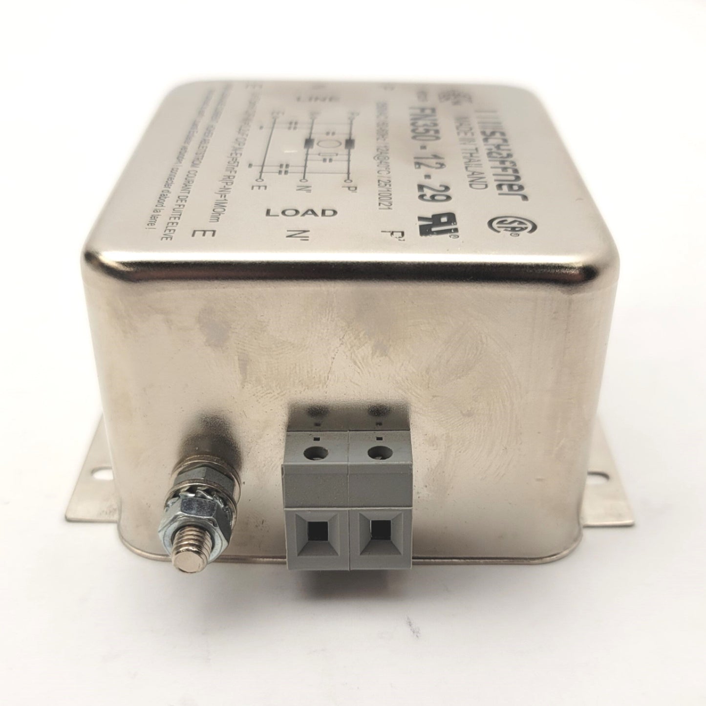 Used SCHAFFNER FN350-12-29 Compact Power Line Filter, 250VAC 50/60Hz, 1Ph, 12A