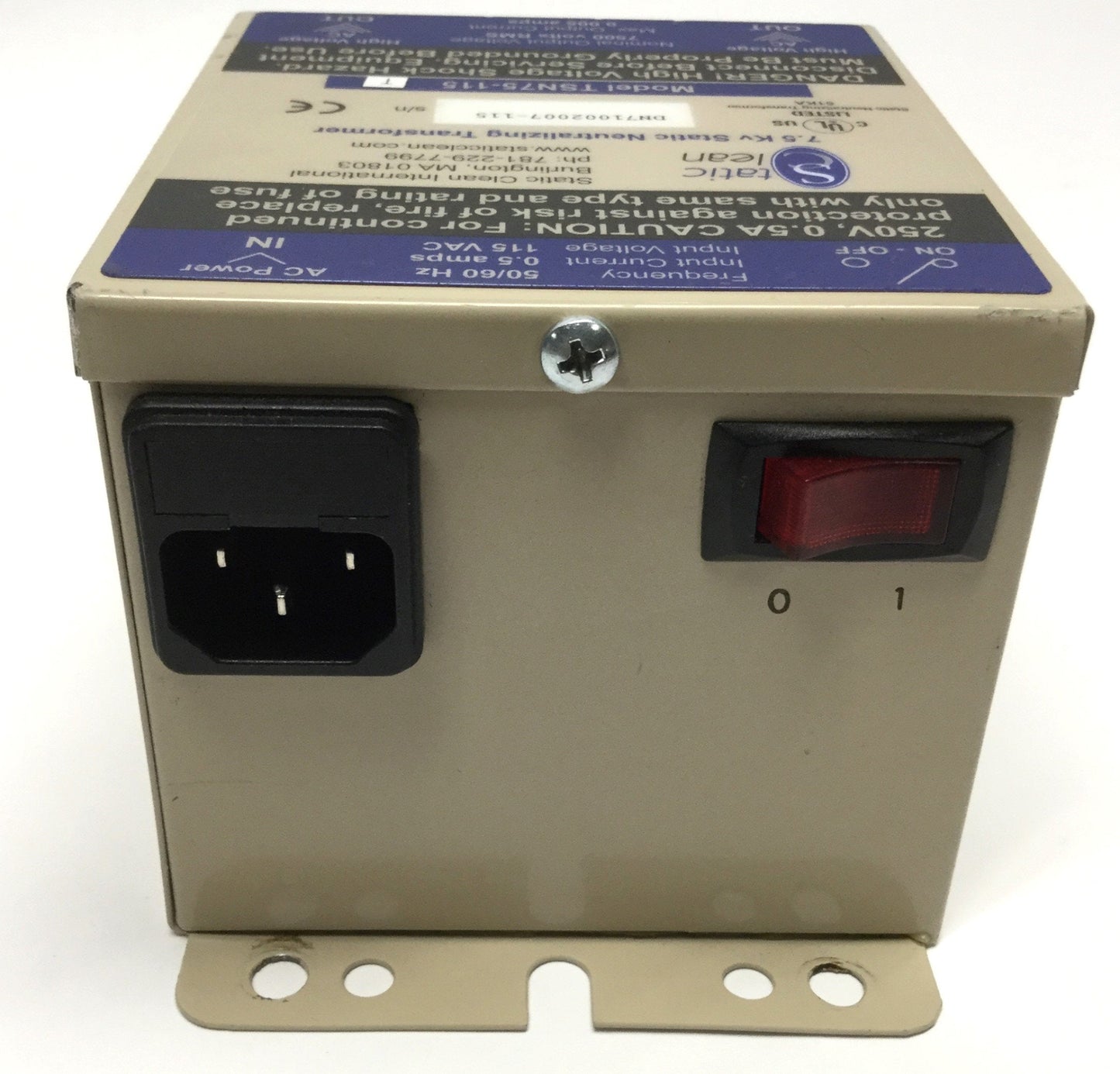 Used Static Clean TSN75-115 Neutralizing Transformer Power Supply 115VAC to 7500V RMS