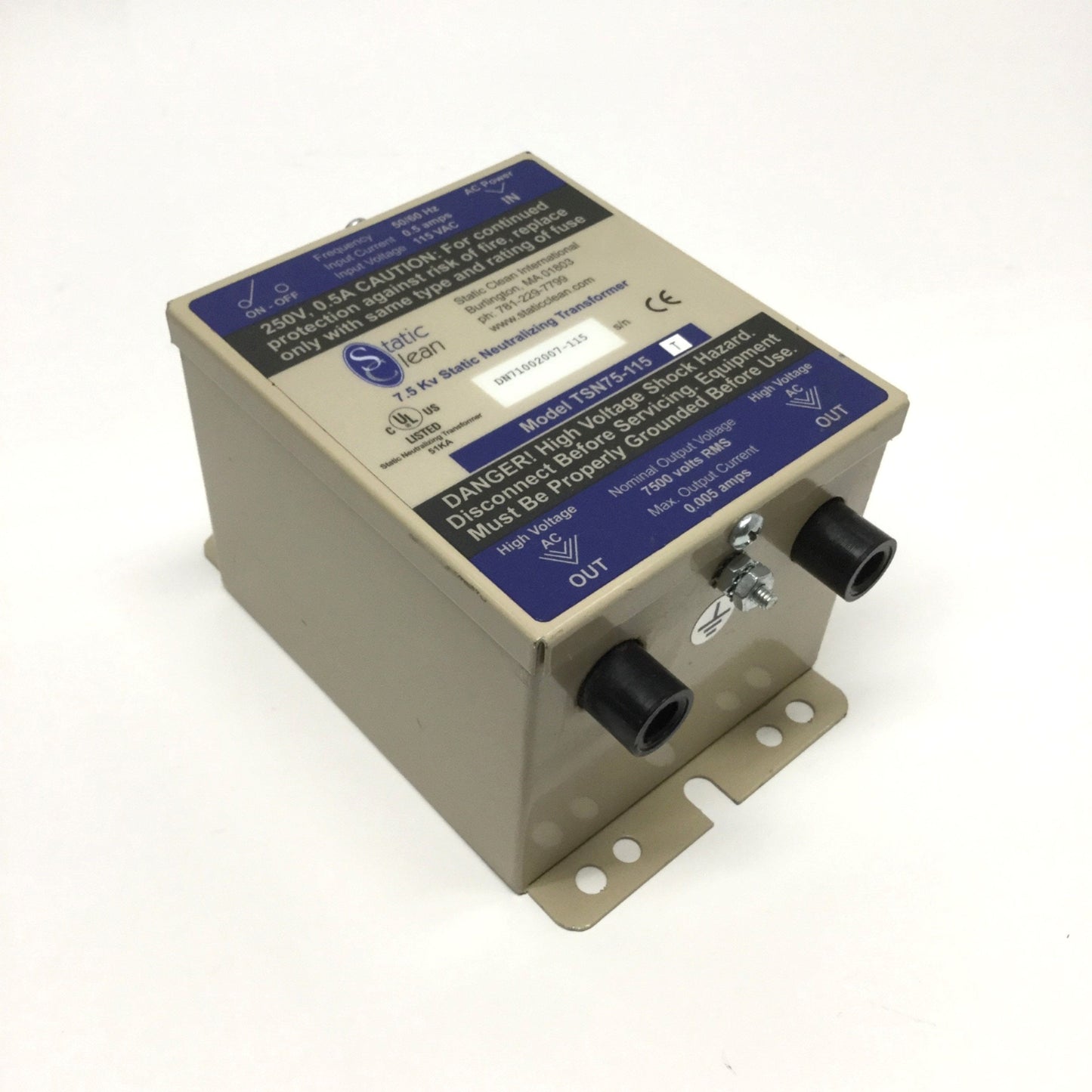 Used Static Clean TSN75-115 Neutralizing Transformer Power Supply 115VAC to 7500V RMS