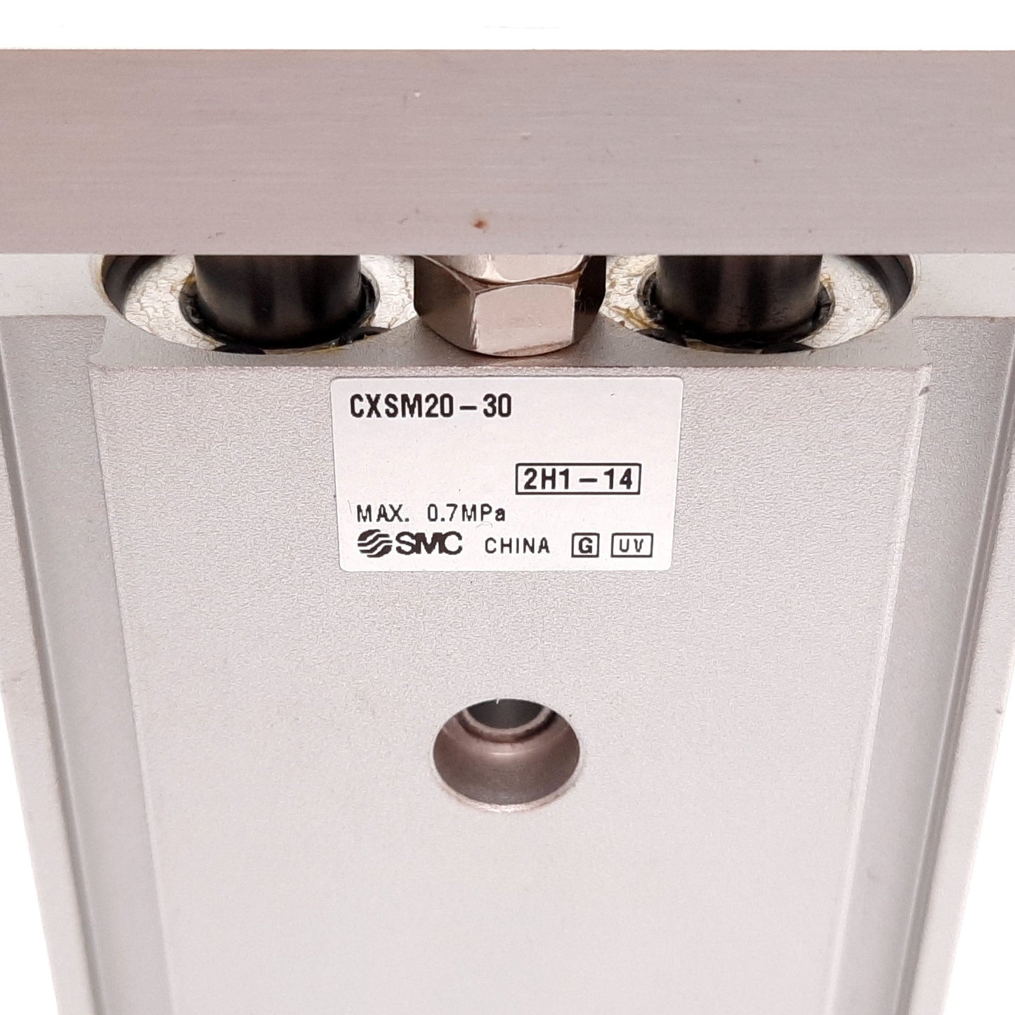 Used SMC CXSM20-30 Guided Cylinder, Bore: 20mm, Stroke: 30mm, 0.7MPa, M5x0.8
