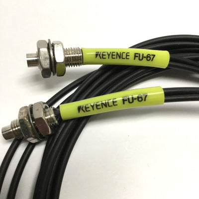 Used Lot of 2 Keyence FU-67 Reflective Fiber Unit, Parallel Detection, M6 Thread, 2m