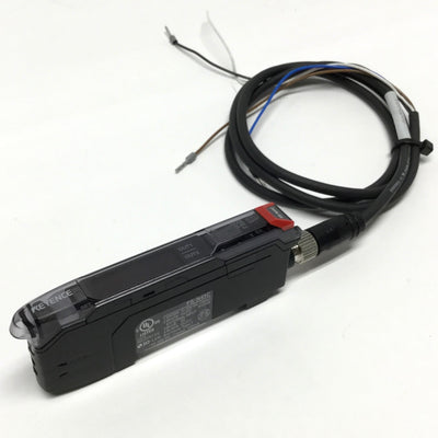 Used Keyence FS-N41C Digital Fiber Optic Sensor, 10-30VDC, PNP NPN, 4-Pin M8 w/Cable
