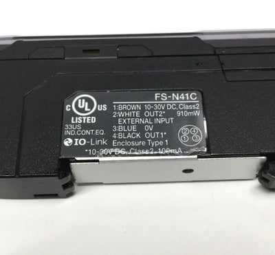 Used Keyence FS-N41C Digital Fiber Optic Sensor, 10-30VDC, PNP NPN, 4-Pin M8
