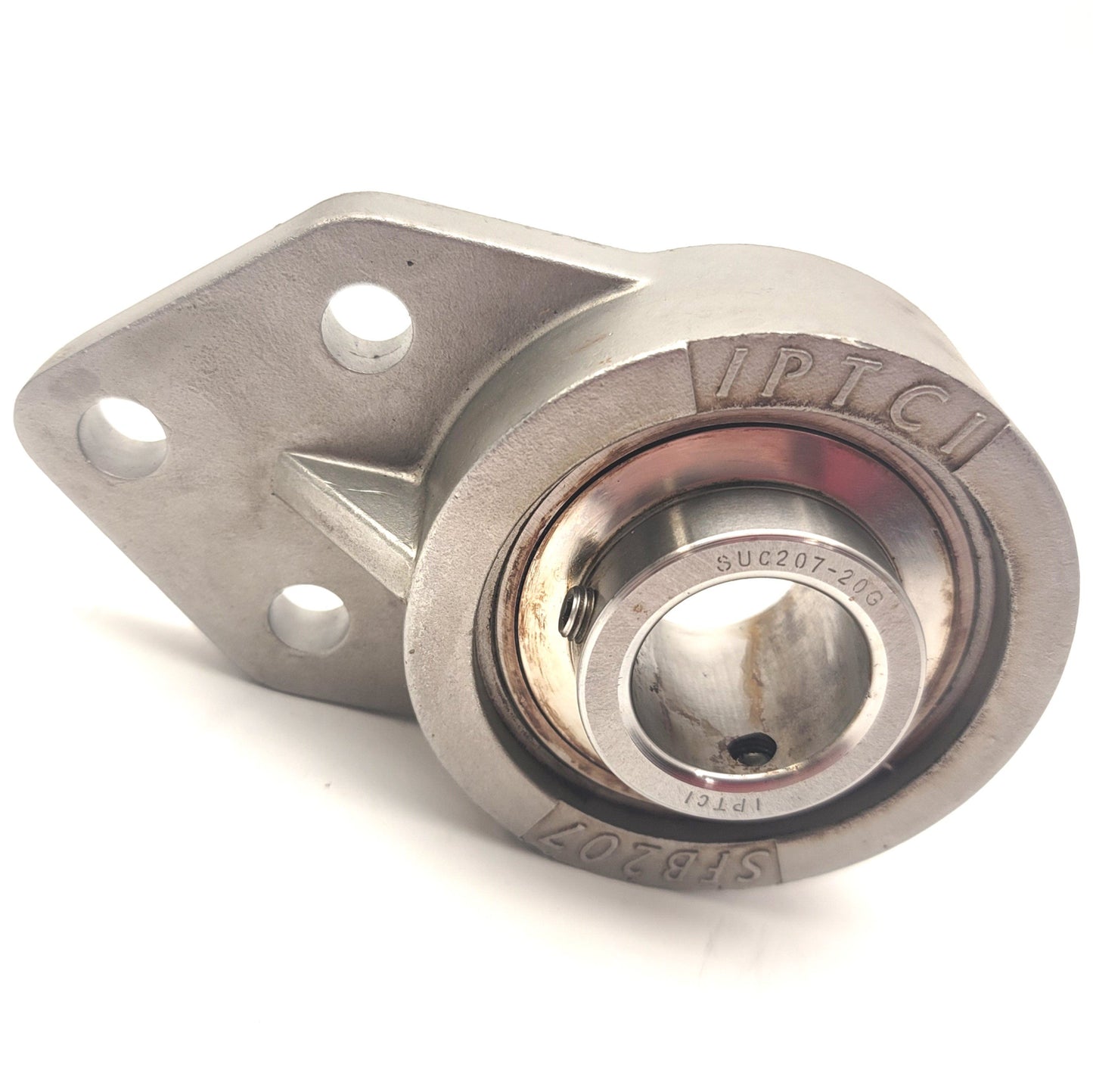 Used IPTCI SUCSFB 207-20 Corrosion Resistant 3-Bolt Flange Ball Bearing, 1-1/4" Bore