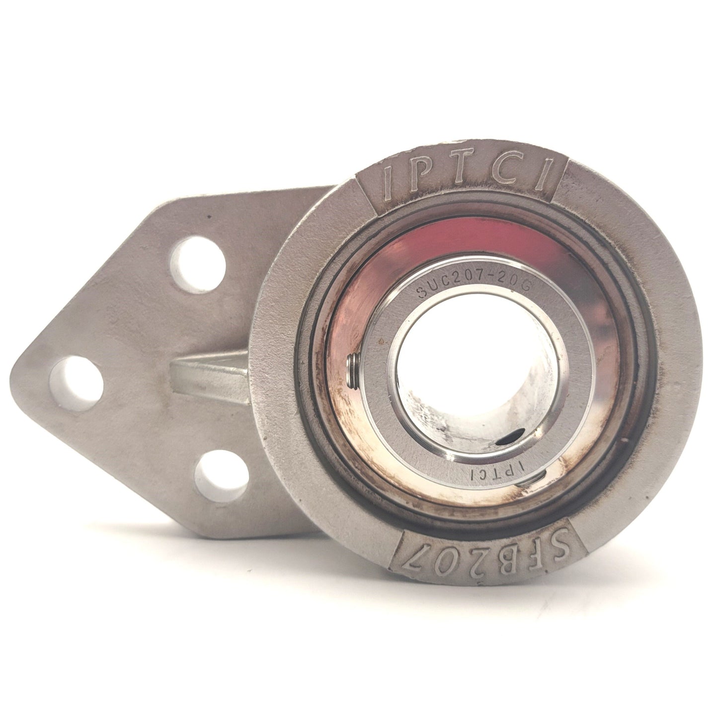 Used IPTCI SUCSFB 207-20 Corrosion Resistant 3-Bolt Flange Ball Bearing, 1-1/4" Bore