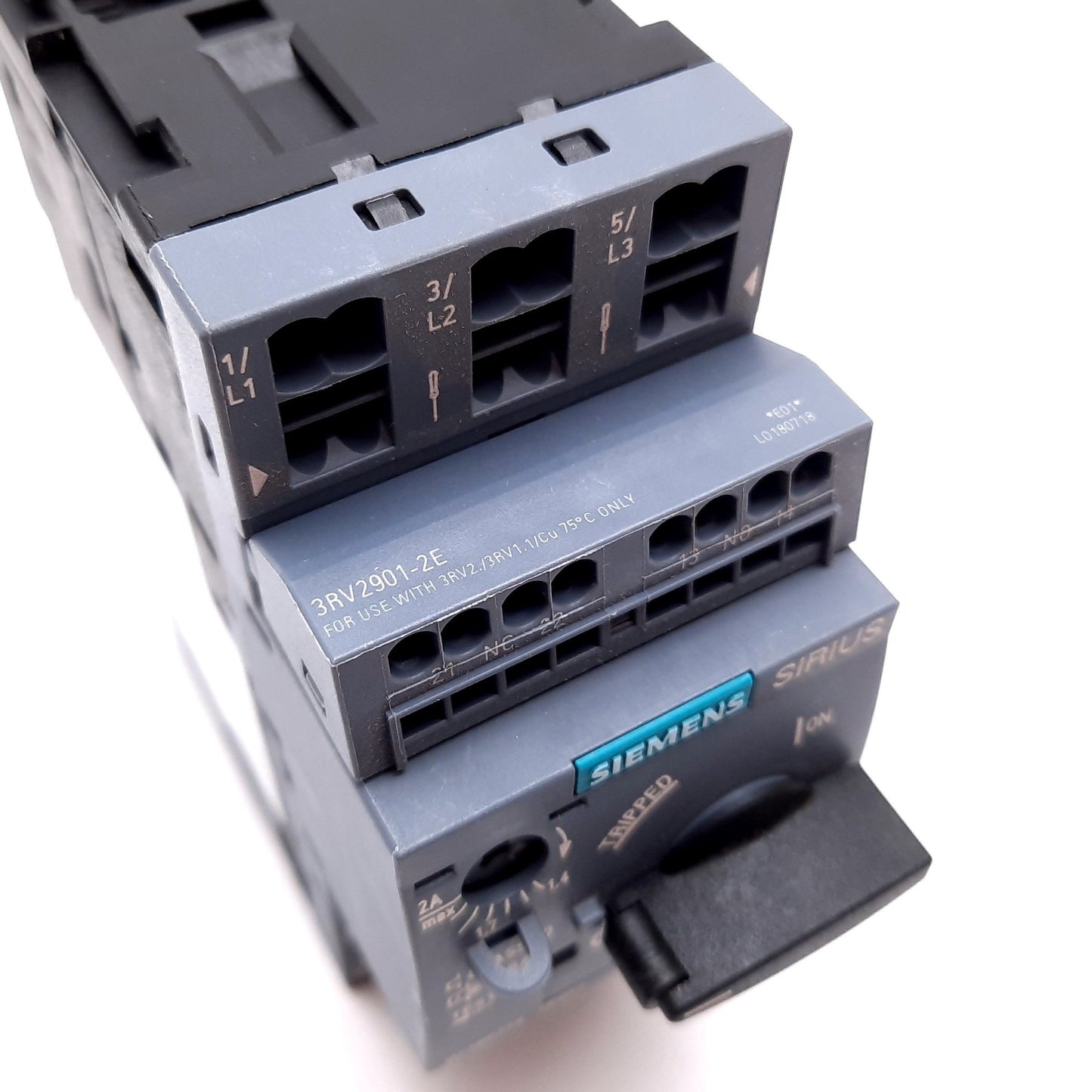 New Siemens 3RV2011-1BA20 Sirius Circuit Breaker, 3-Pole, 1.4-2A, 20-690V, W/ Aux